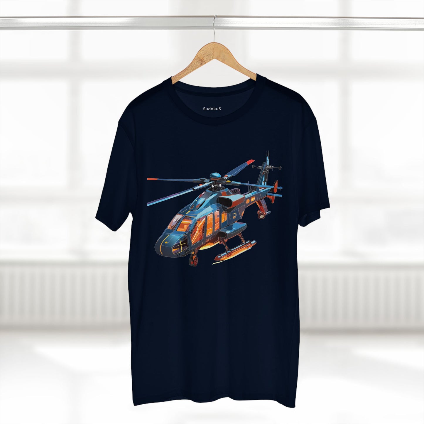 Unisex Helicopter Art Tee Premium Cotton Shirt Regular Fit Crew Neck Pre Shrunk Artwork