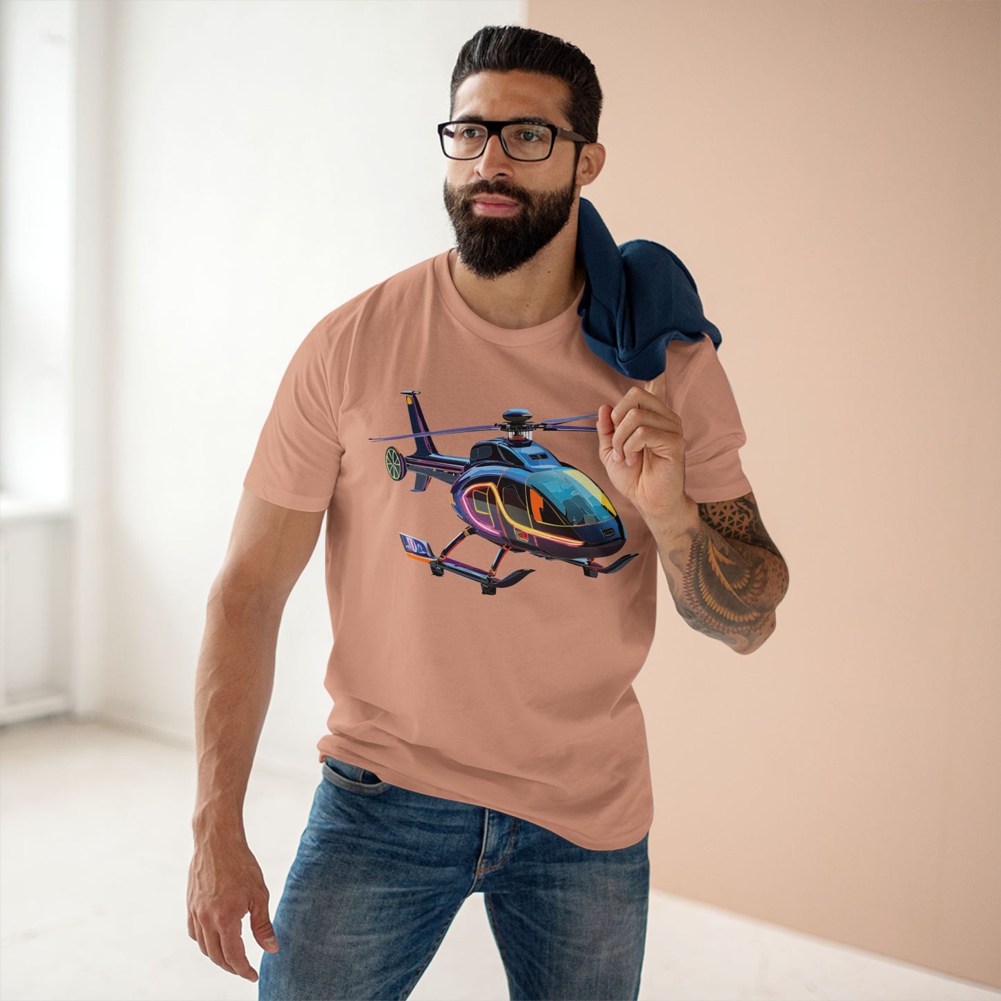 Unisex Helicopter Art Tee Premium Cotton Regular Fit Crew Neck Shirt Preshrunk Durable