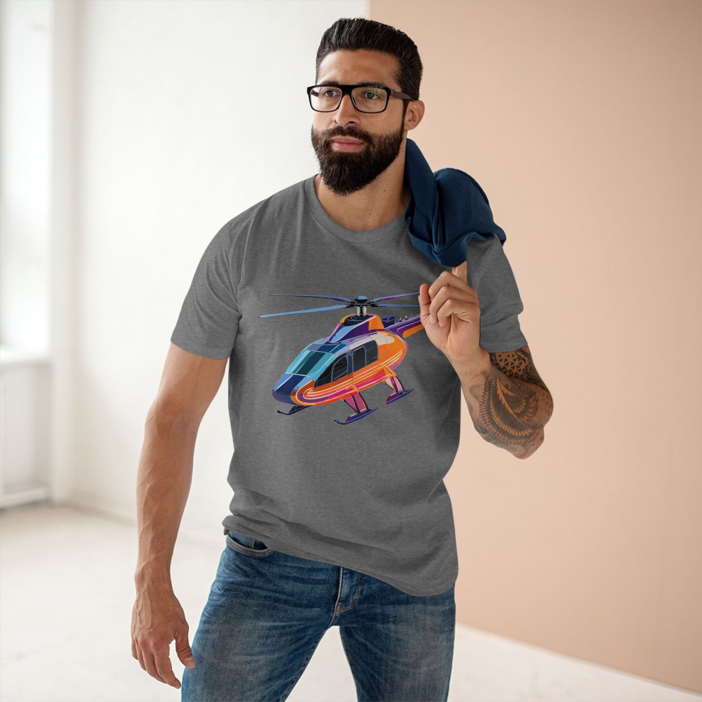 Helicopter Chopper Shirt Unisex Premium Cotton Tee With Unique Art Design Graphic Print Crew Neck