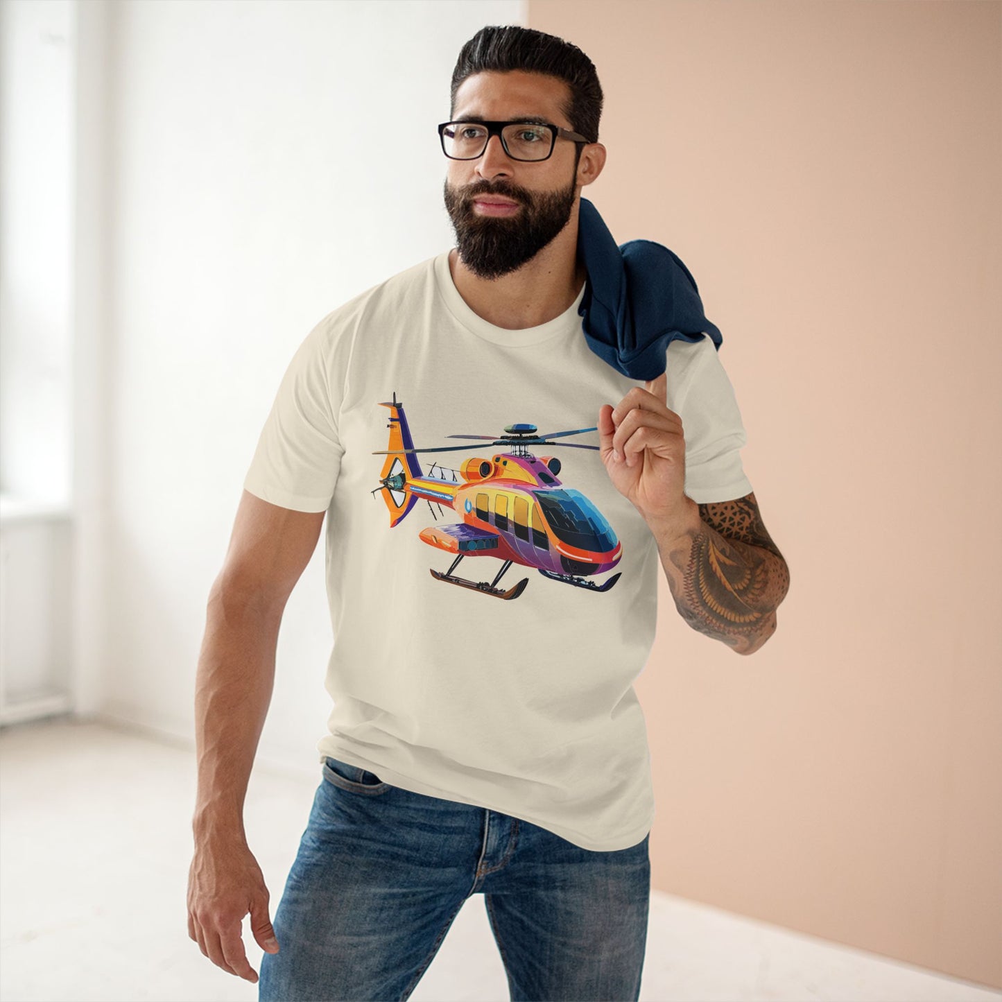 Unisex Helicopter Art Shirt Premium Cotton Tee With Regular Fit Crew Neck 100 Percent Cotton