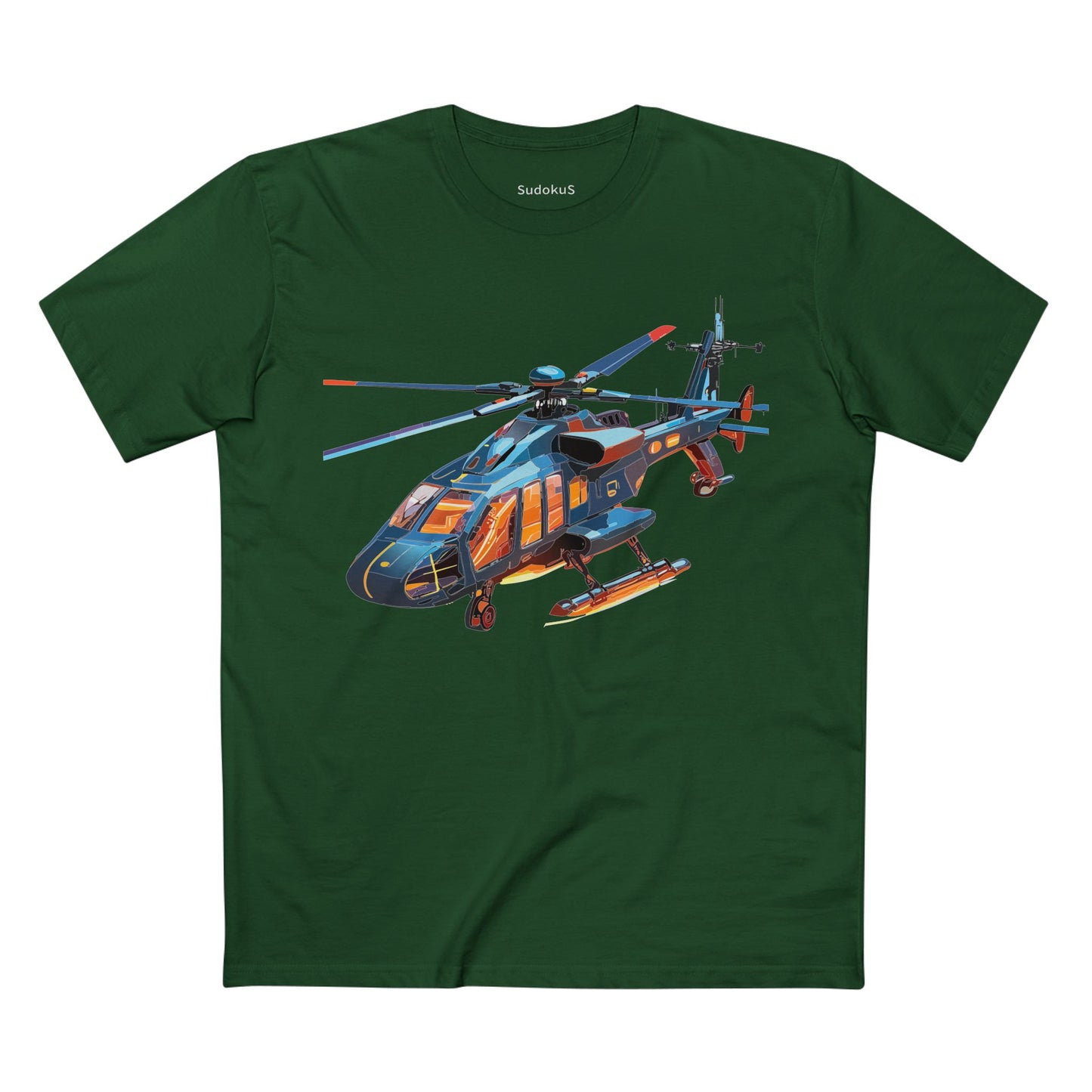 Unisex Helicopter Art Tee Premium Cotton Shirt Regular Fit Crew Neck Pre Shrunk Artwork