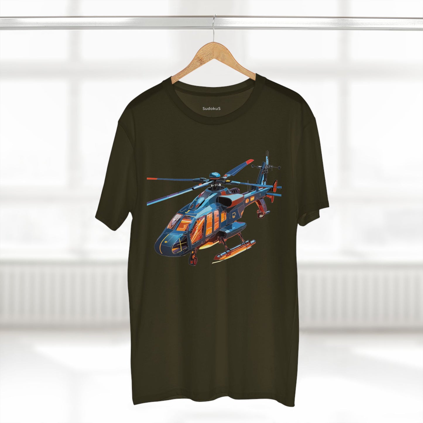 Unisex Helicopter Art Tee Premium Cotton Shirt Regular Fit Crew Neck Pre Shrunk Artwork