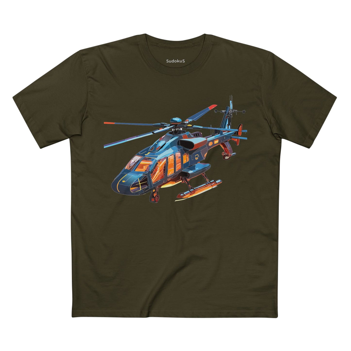 Unisex Helicopter Art Tee Premium Cotton Shirt Regular Fit Crew Neck Pre Shrunk Artwork