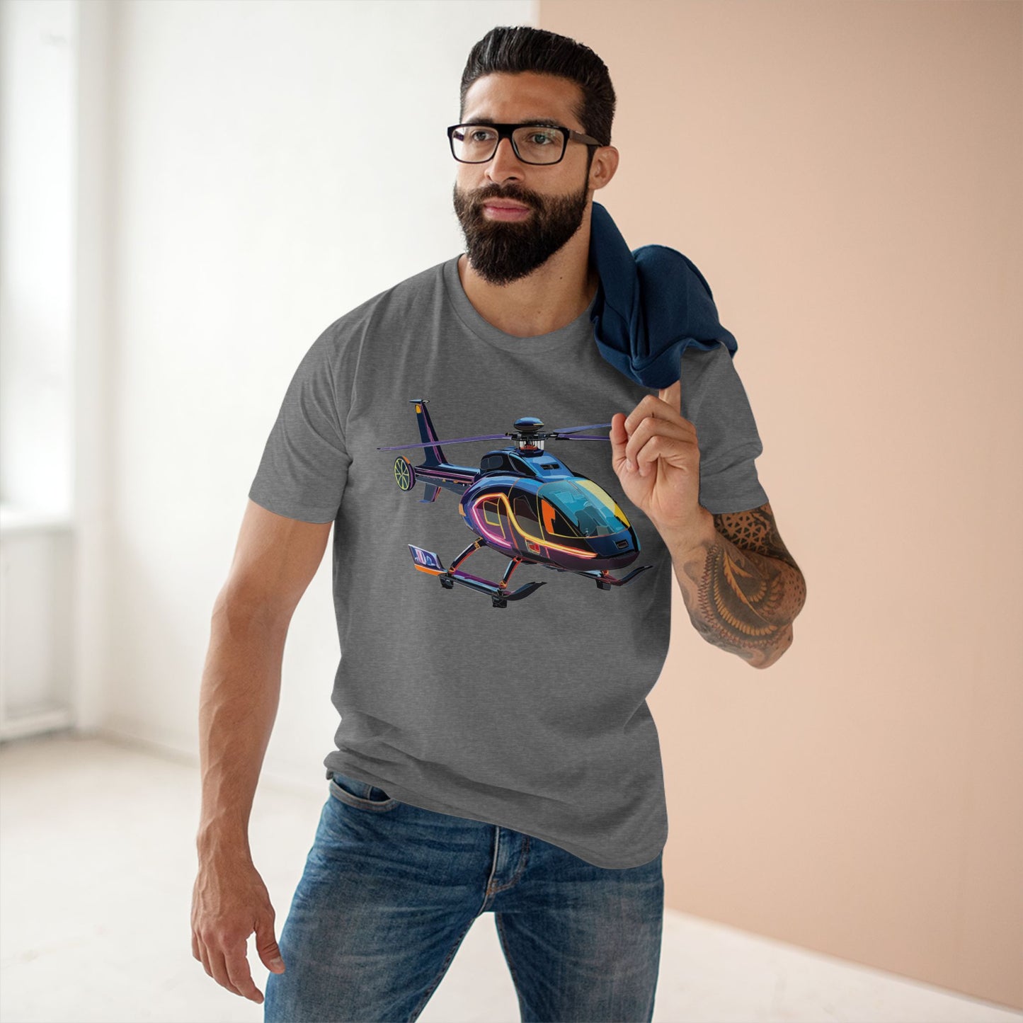 Unisex Helicopter Art Tee Premium Cotton Regular Fit Crew Neck Shirt Preshrunk Durable