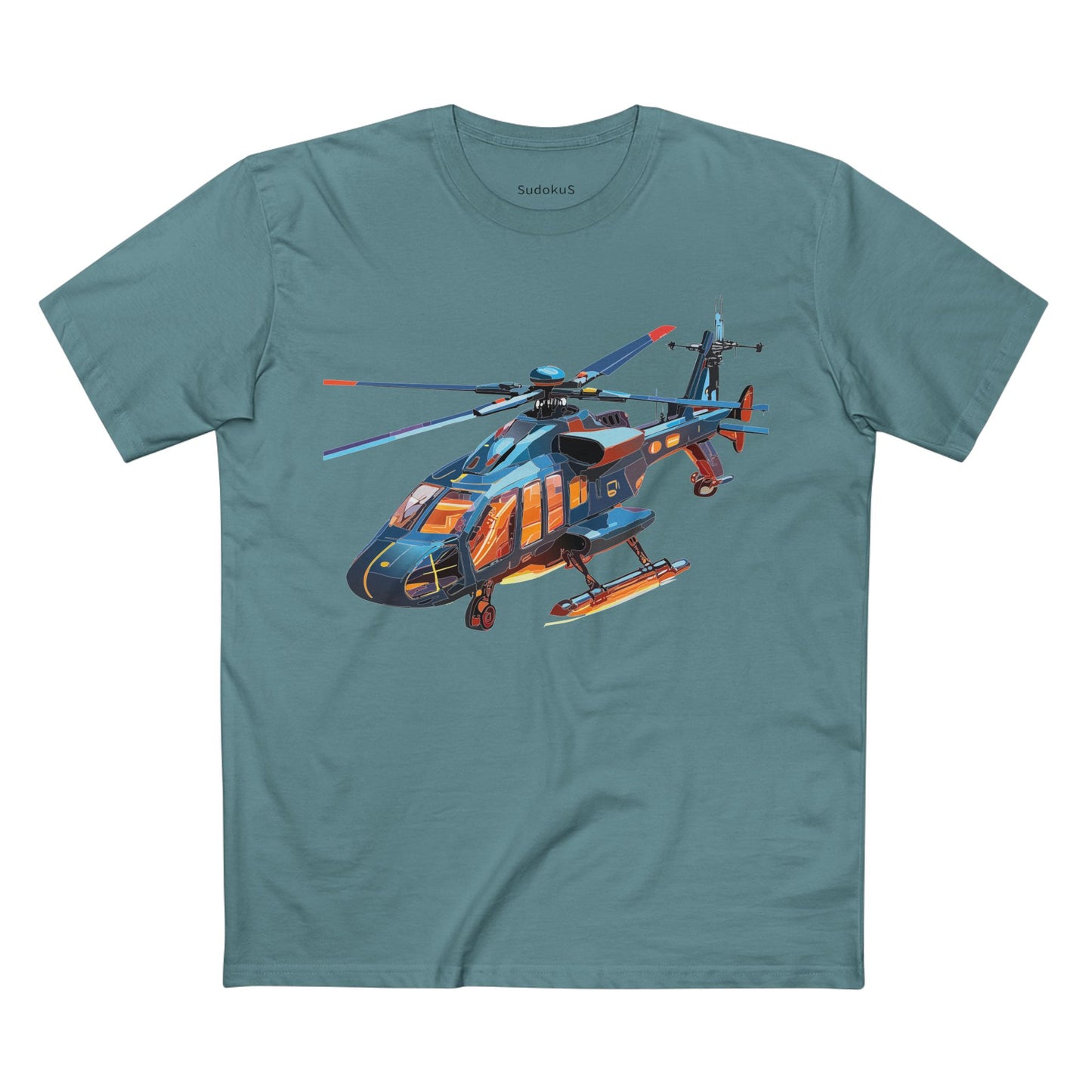 Unisex Helicopter Art Tee Premium Cotton Shirt Regular Fit Crew Neck Pre Shrunk Artwork