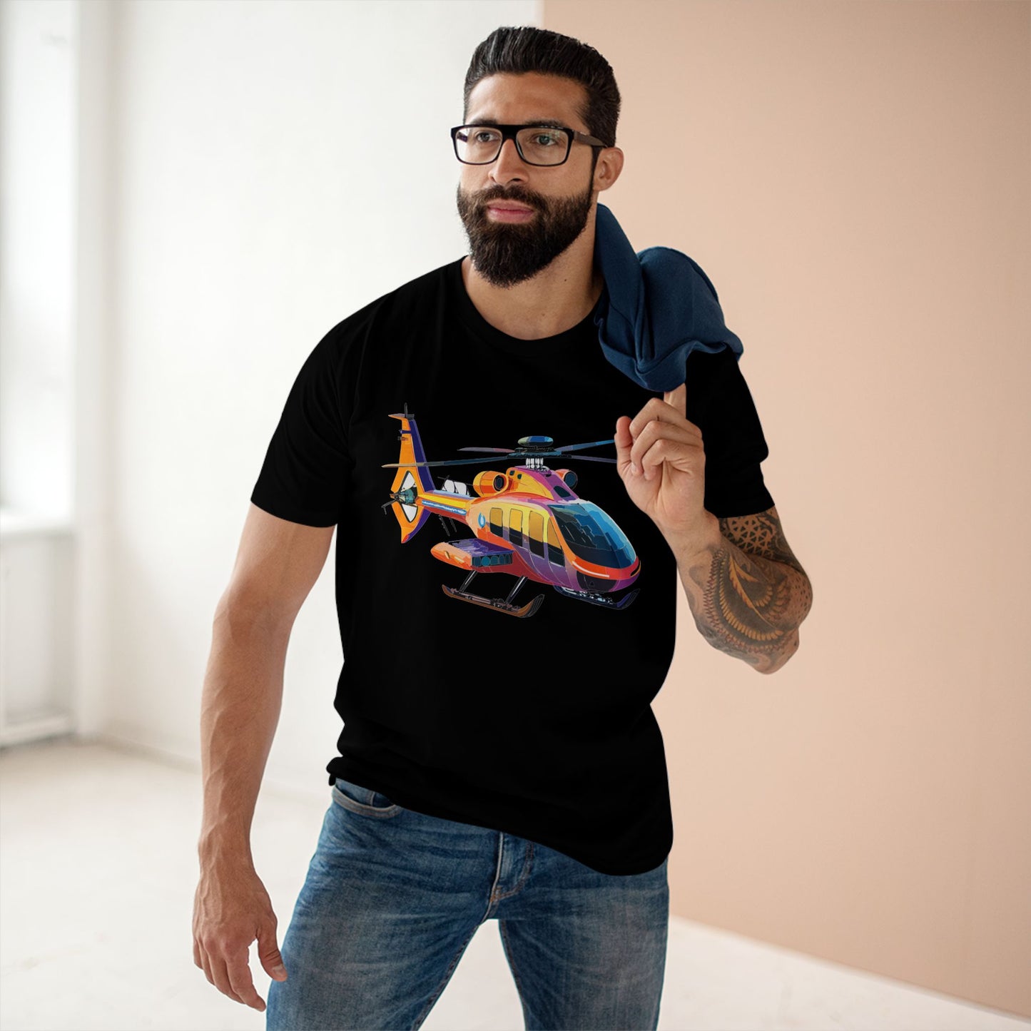 Unisex Helicopter Art Shirt Premium Cotton Tee With Regular Fit Crew Neck 100 Percent Cotton