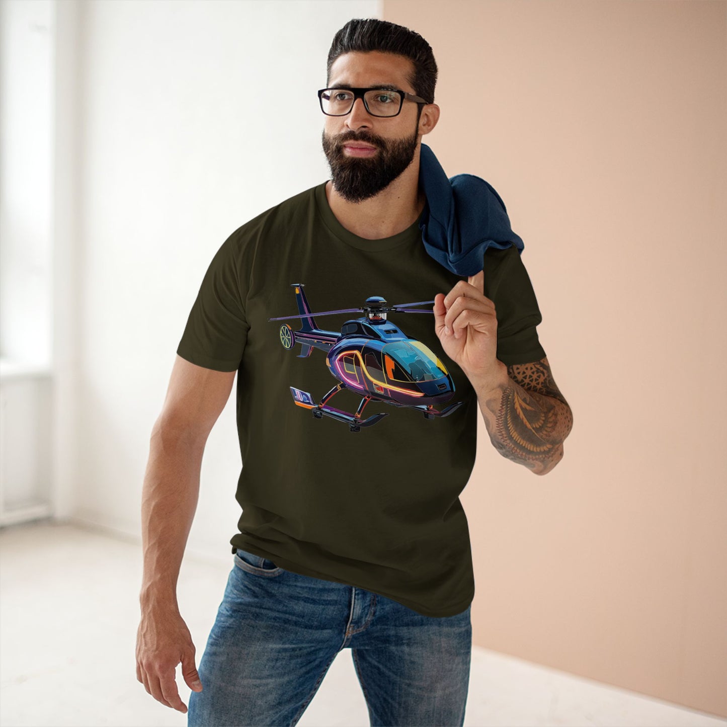 Unisex Helicopter Art Tee Premium Cotton Regular Fit Crew Neck Shirt Preshrunk Durable