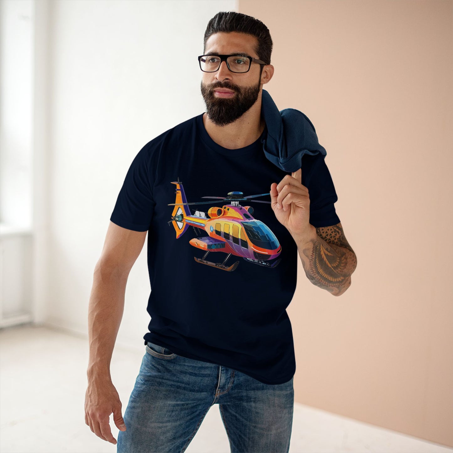 Unisex Helicopter Art Shirt Premium Cotton Tee With Regular Fit Crew Neck 100 Percent Cotton