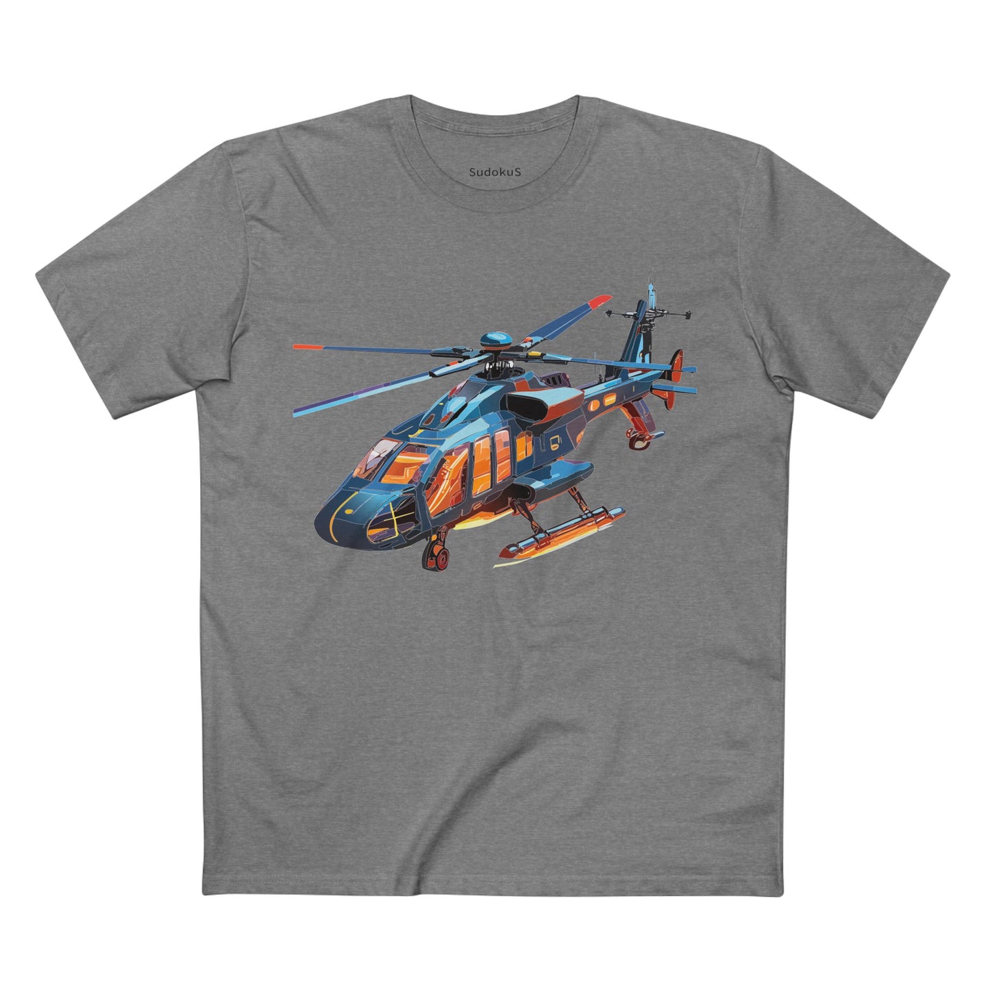 Unisex Helicopter Art Tee Premium Cotton Shirt Regular Fit Crew Neck Pre Shrunk Artwork