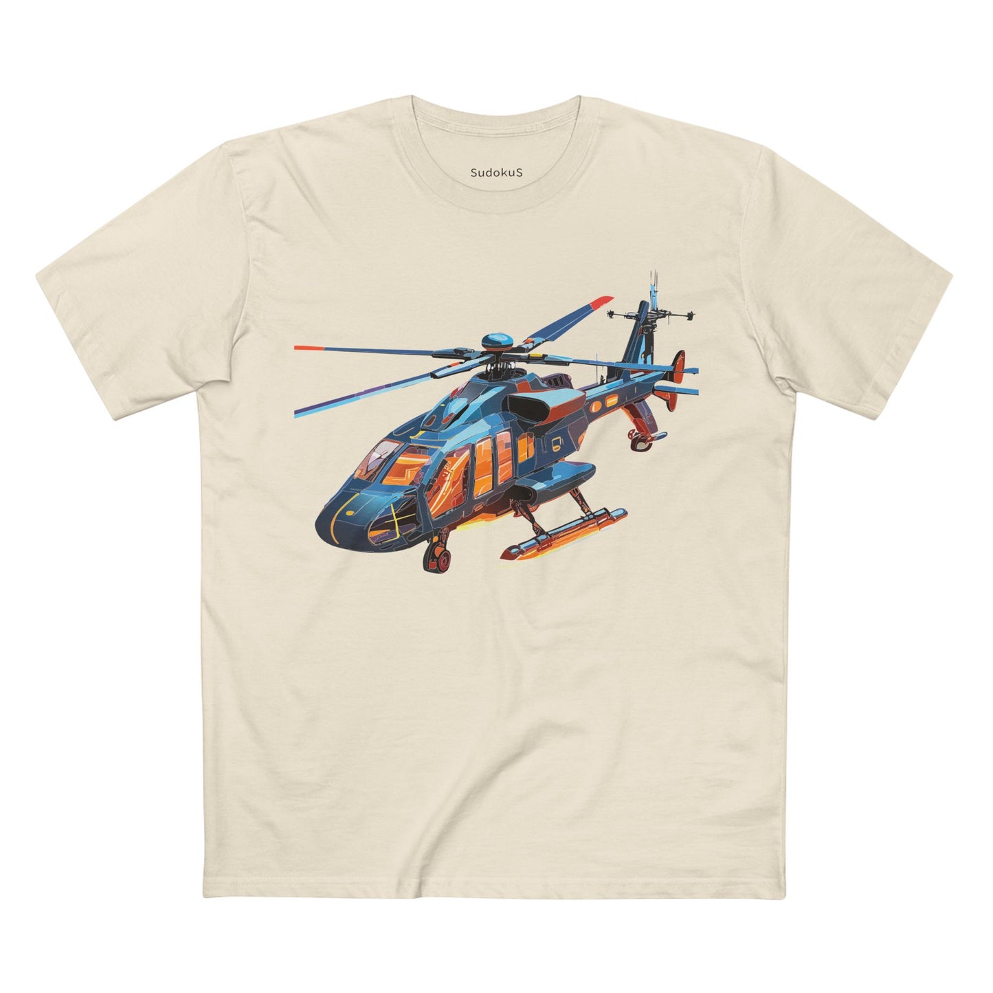 Unisex Helicopter Art Tee Premium Cotton Shirt Regular Fit Crew Neck Pre Shrunk Artwork