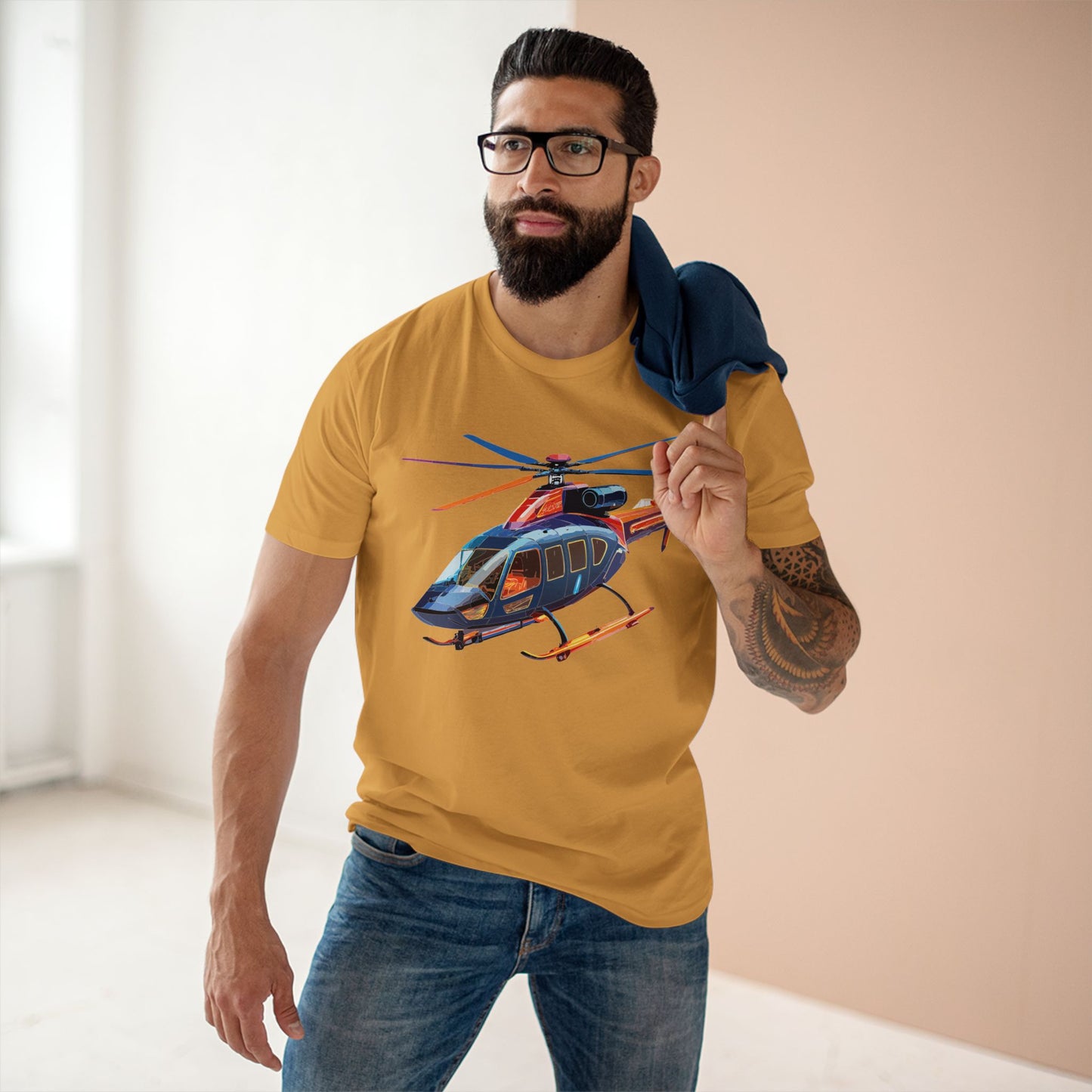 Helicopter Tee Unisex Premium Cotton Shirt With Unique Art Design Graphic Crew Neck Regular Fit