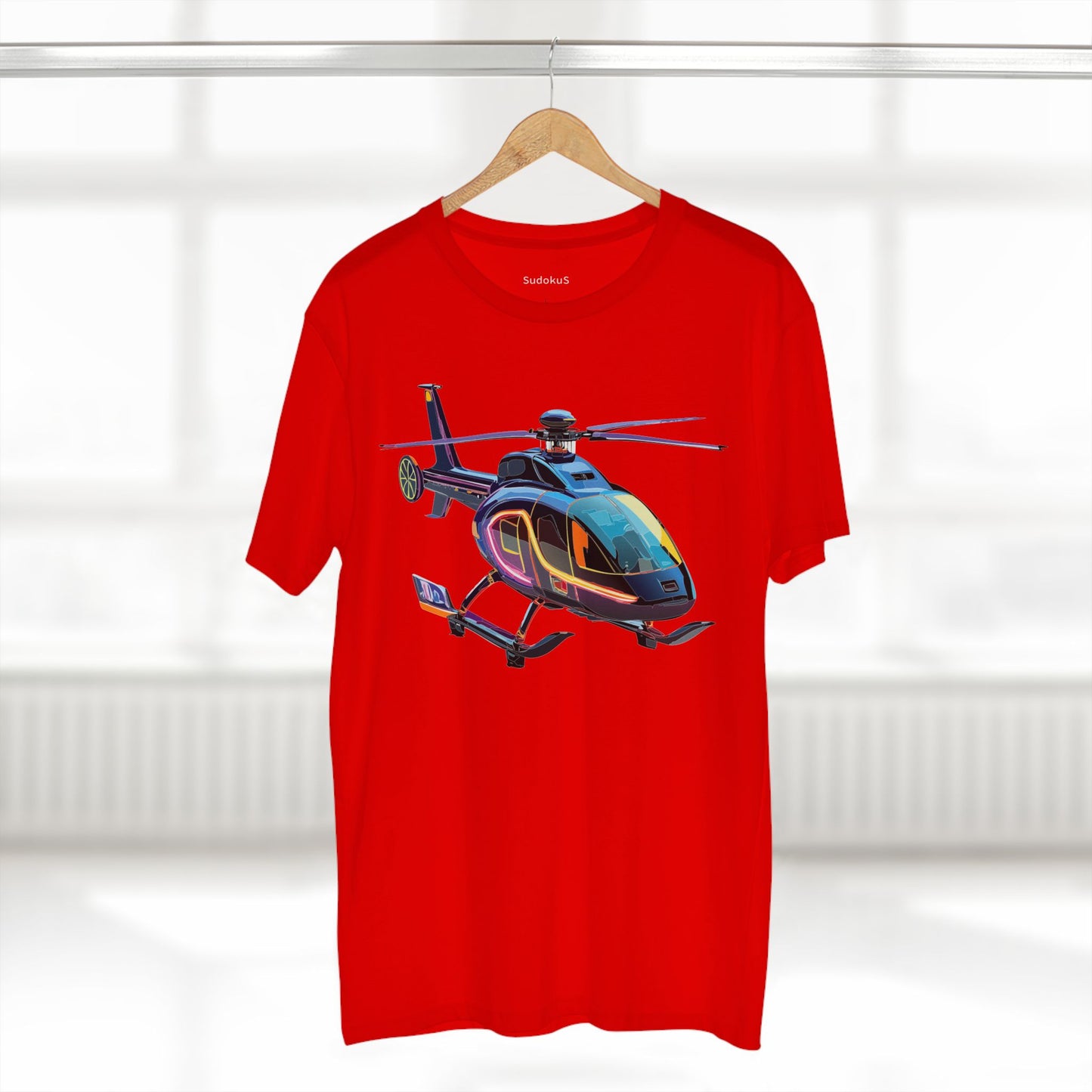 Unisex Helicopter Art Tee Premium Cotton Regular Fit Crew Neck Shirt Preshrunk Durable