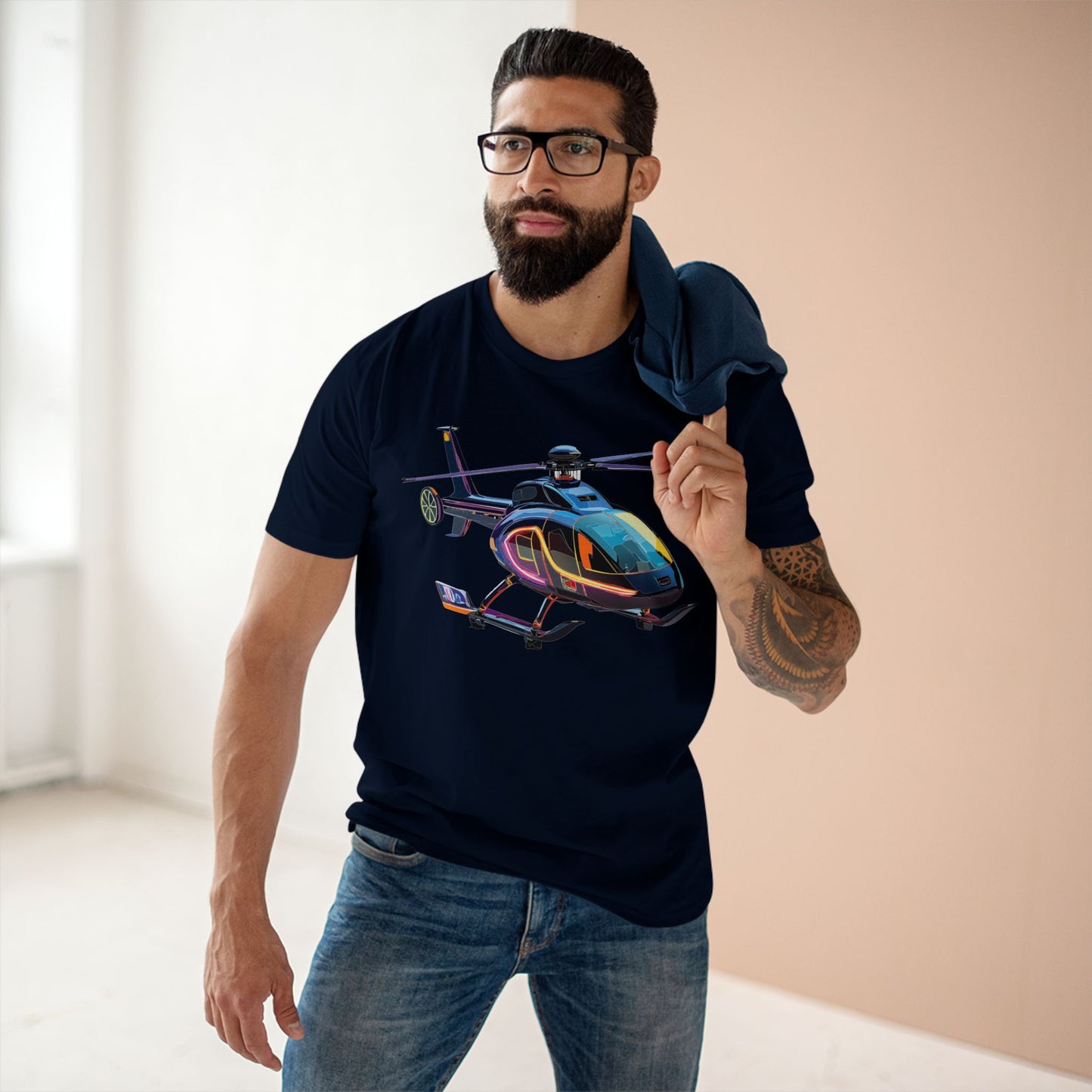 Unisex Helicopter Art Tee Premium Cotton Regular Fit Crew Neck Shirt Preshrunk Durable