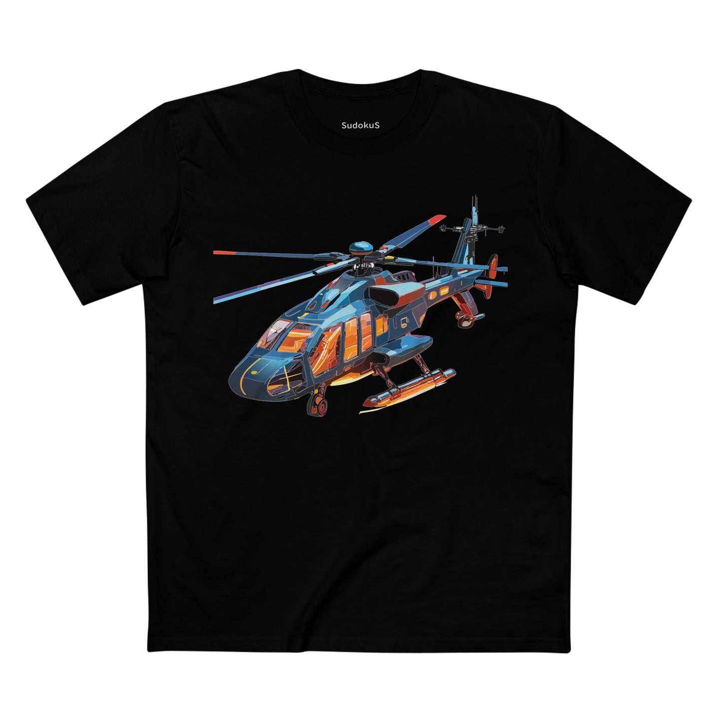 Unisex Helicopter Art Tee Premium Cotton Shirt Regular Fit Crew Neck Pre Shrunk Artwork