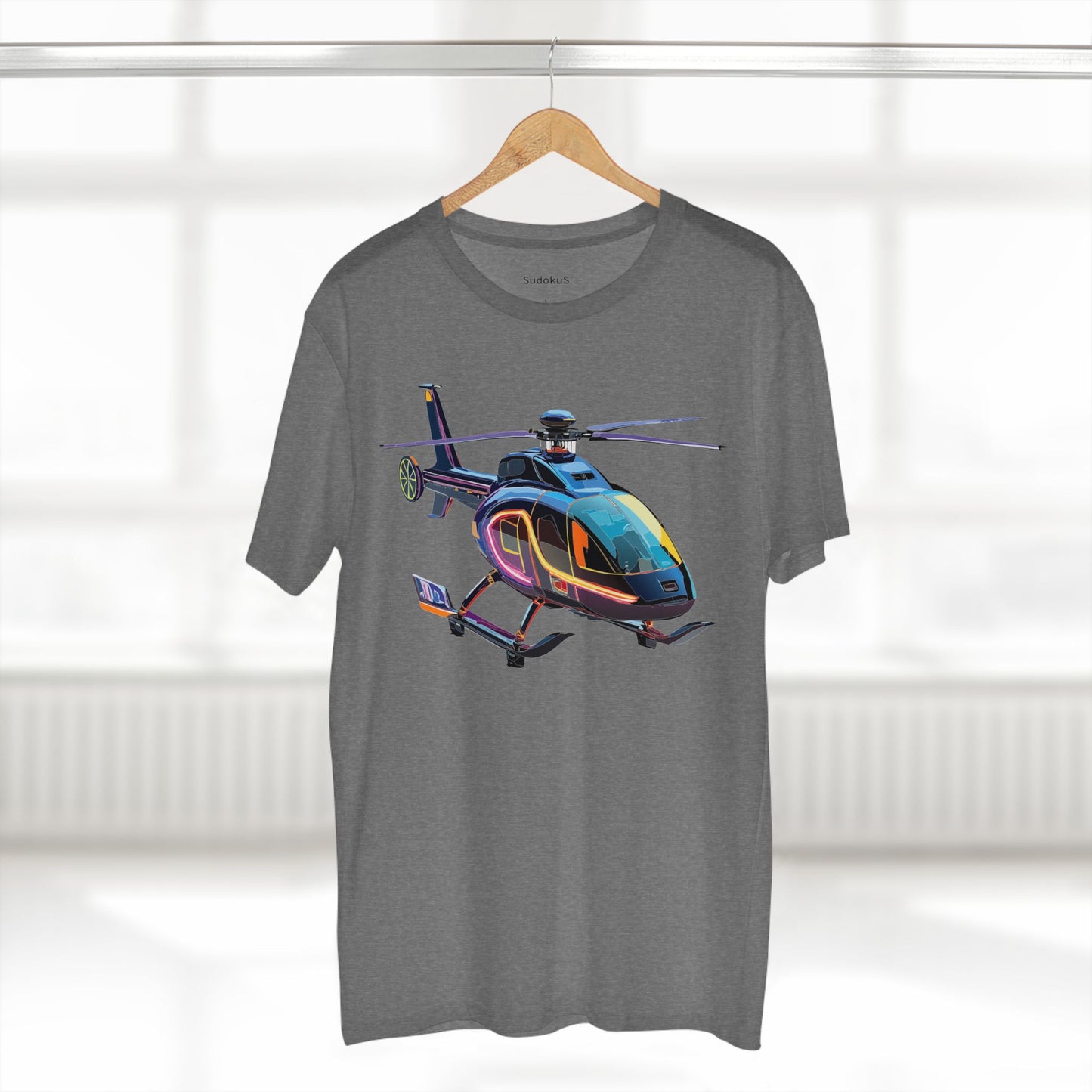 Unisex Helicopter Art Tee Premium Cotton Regular Fit Crew Neck Shirt Preshrunk Durable