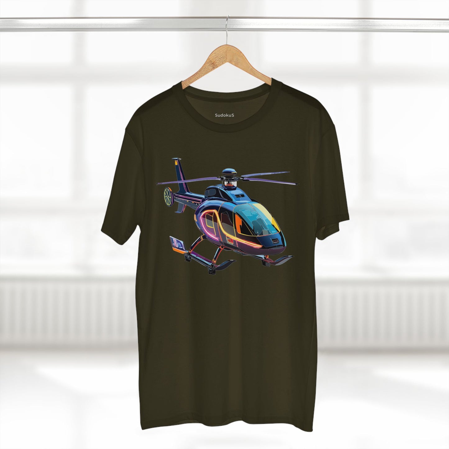 Unisex Helicopter Art Tee Premium Cotton Regular Fit Crew Neck Shirt Preshrunk Durable