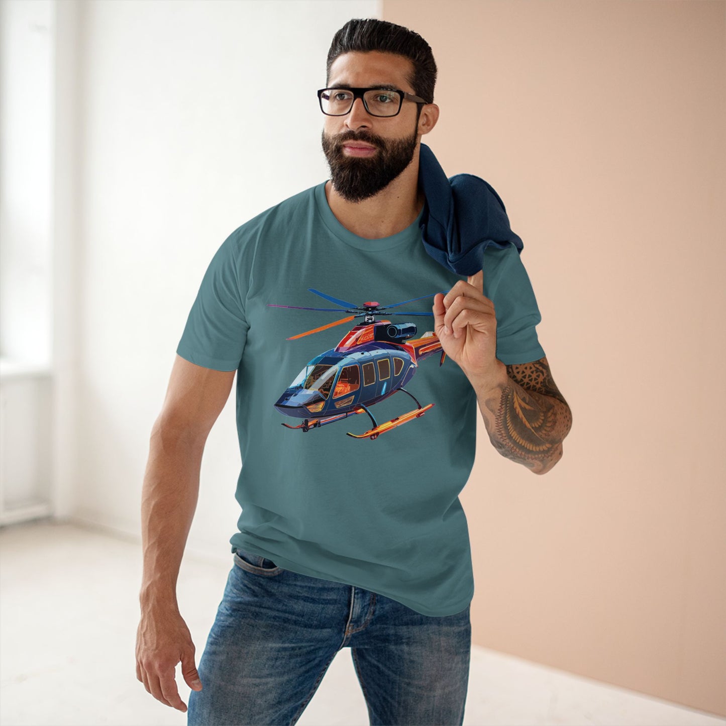 Helicopter Tee Unisex Premium Cotton Shirt With Unique Art Design Graphic Crew Neck Regular Fit