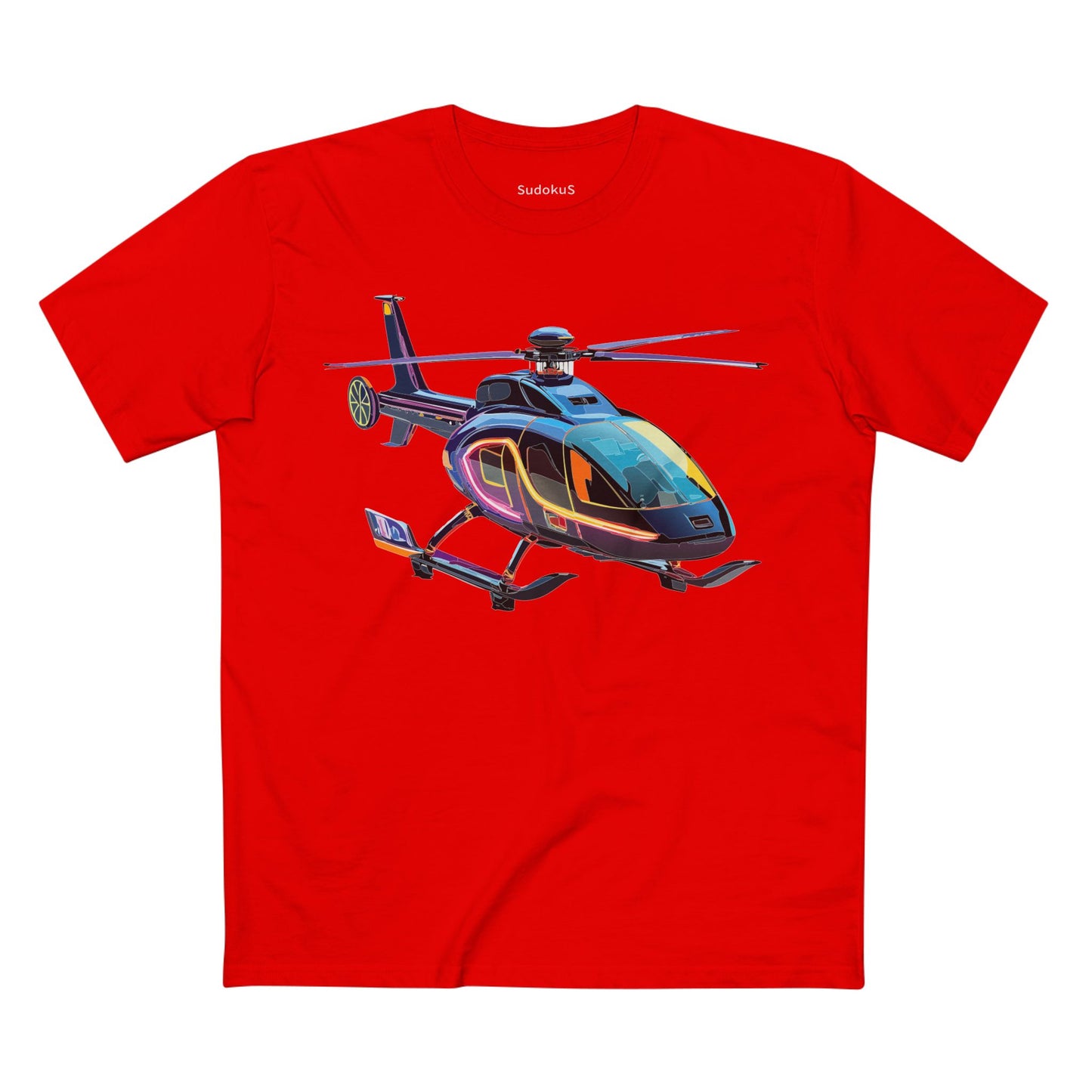 Unisex Helicopter Art Tee Premium Cotton Regular Fit Crew Neck Shirt Preshrunk Durable