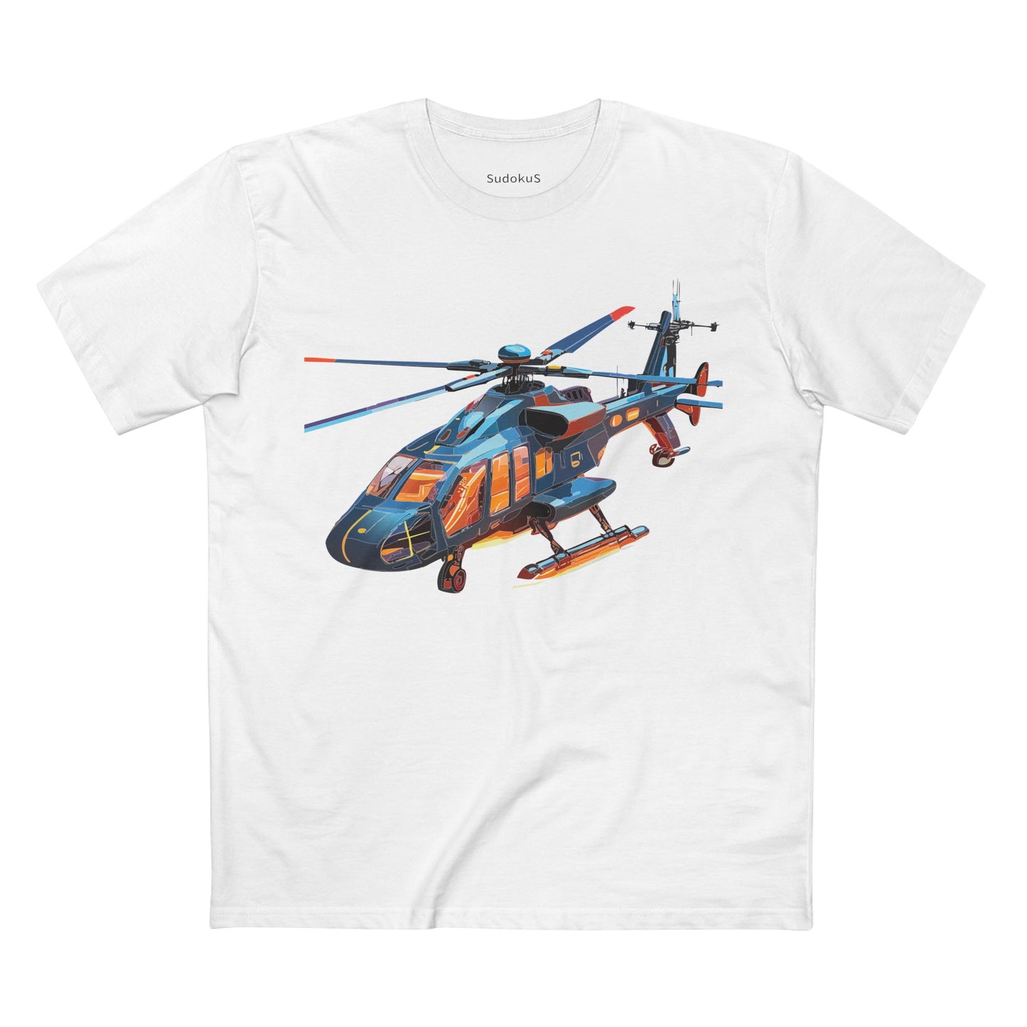 Unisex Helicopter Art Tee Premium Cotton Shirt Regular Fit Crew Neck Pre Shrunk Artwork