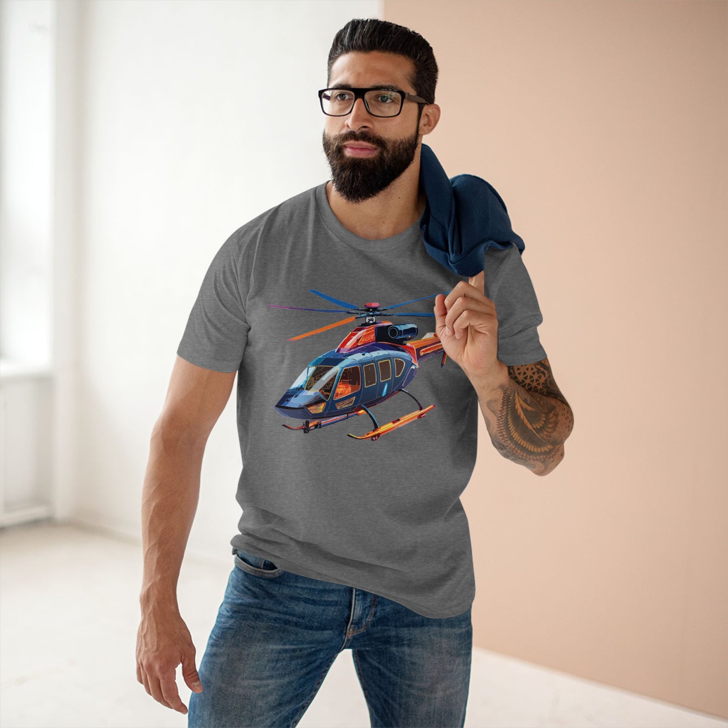 Helicopter Tee Unisex Premium Cotton Shirt With Unique Art Design Graphic Crew Neck Regular Fit