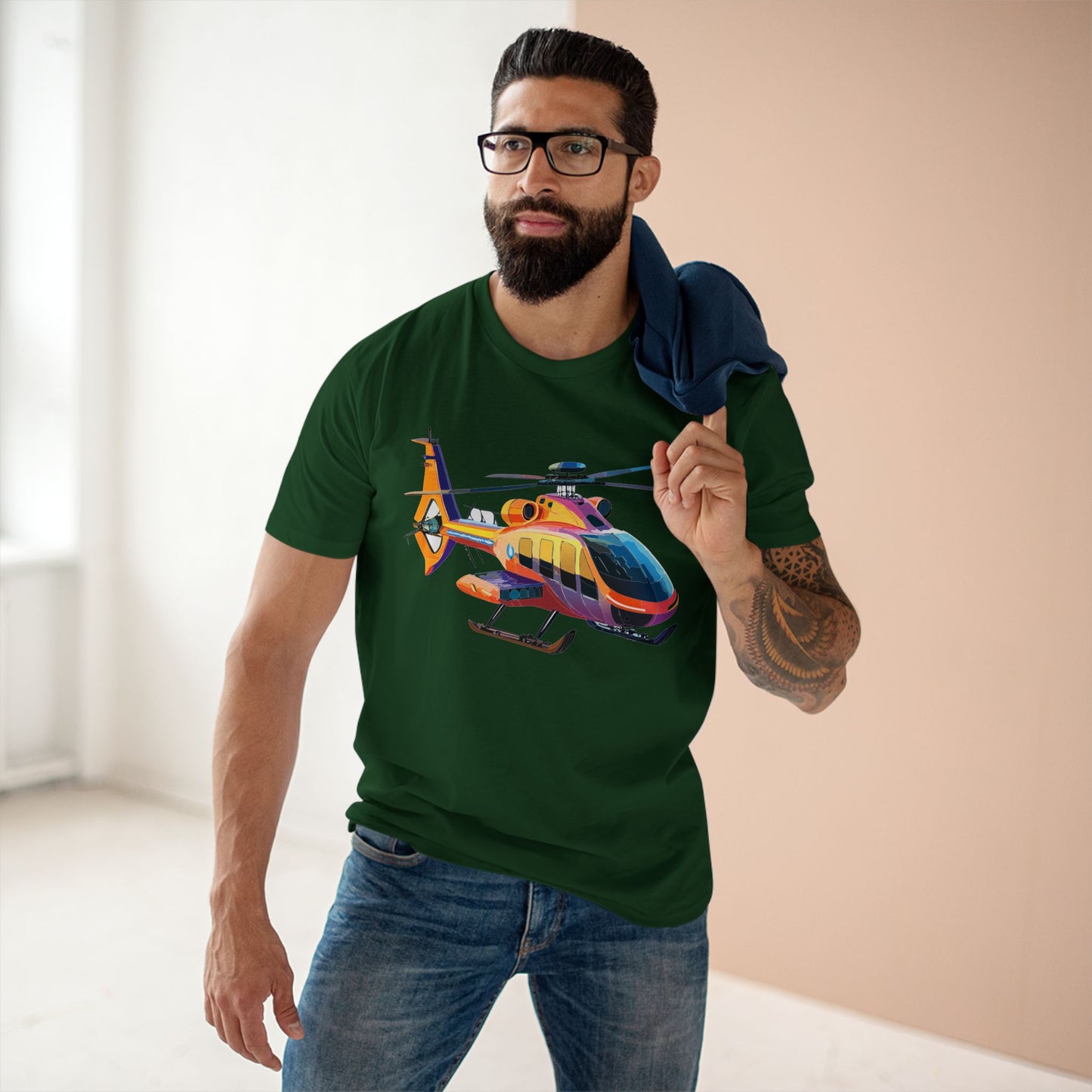 Unisex Helicopter Art Shirt Premium Cotton Tee With Regular Fit Crew Neck 100 Percent Cotton