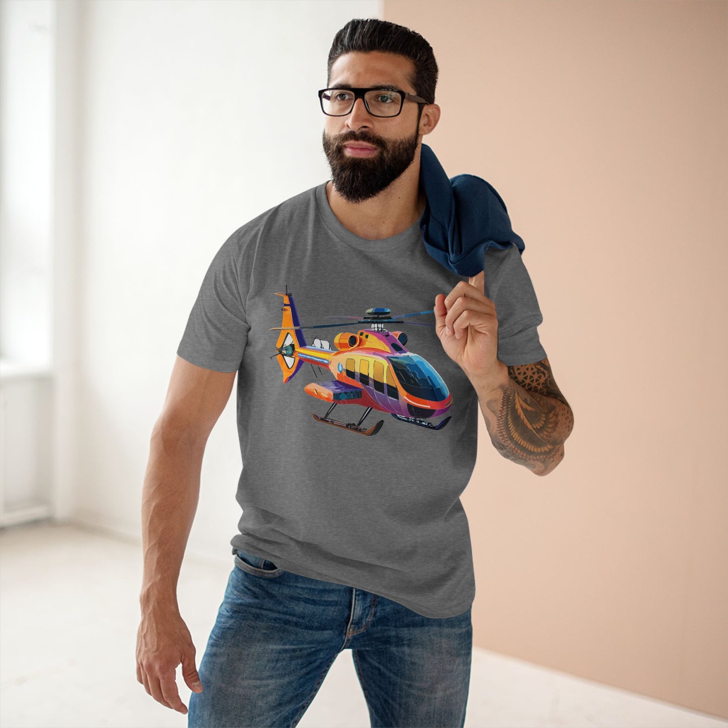 Unisex Helicopter Art Shirt Premium Cotton Tee With Regular Fit Crew Neck 100 Percent Cotton