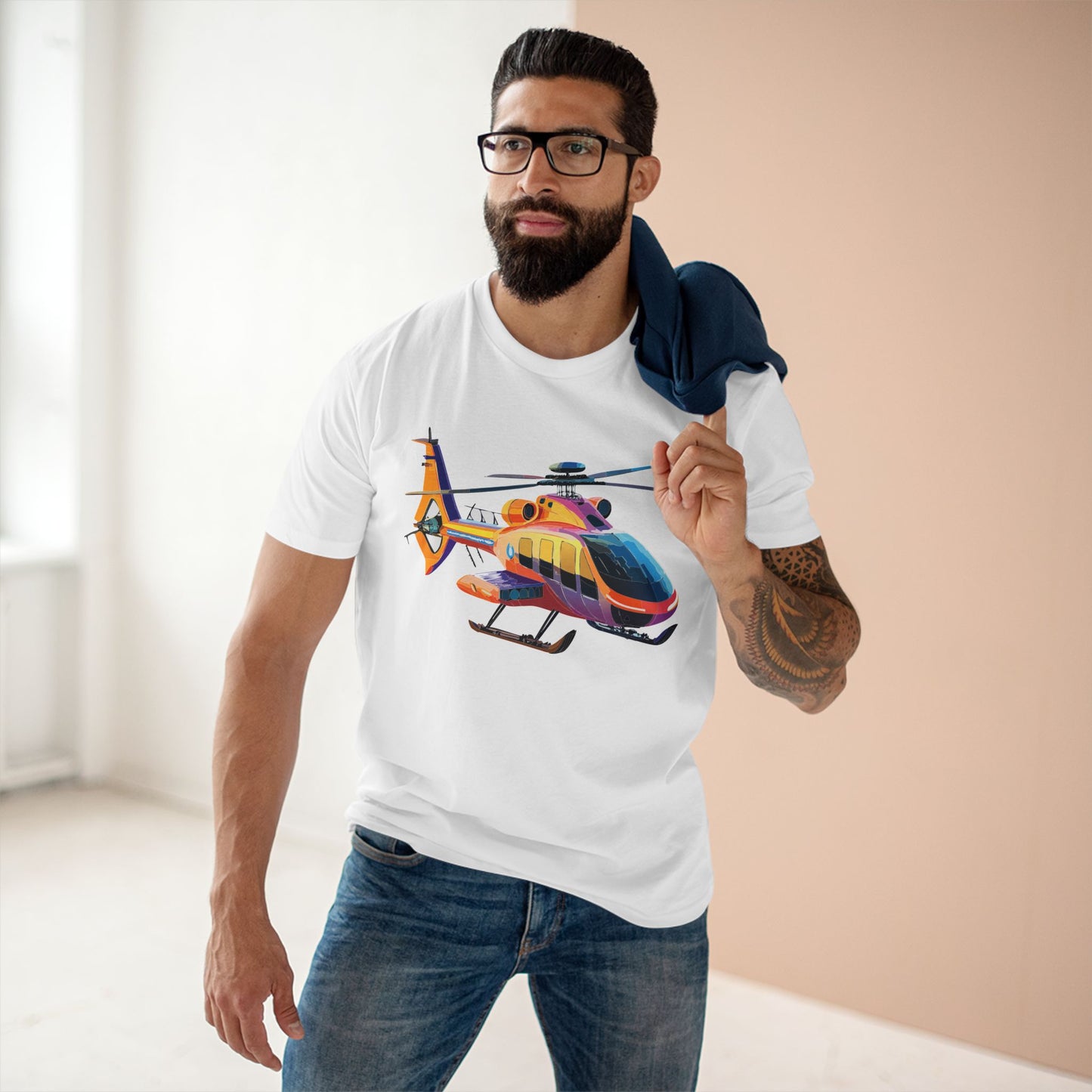 Unisex Helicopter Art Shirt Premium Cotton Tee With Regular Fit Crew Neck 100 Percent Cotton