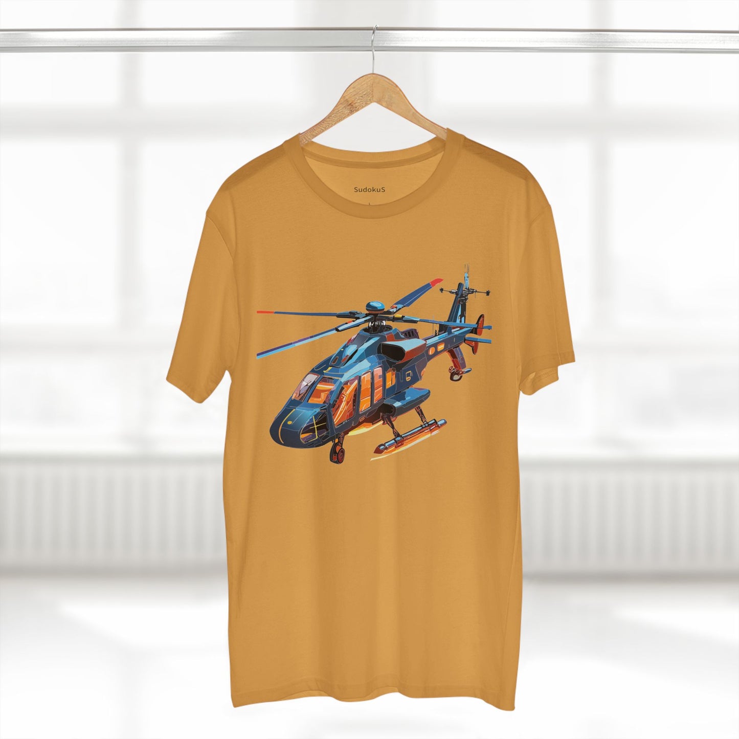 Unisex Helicopter Art Tee Premium Cotton Shirt Regular Fit Crew Neck Pre Shrunk Artwork