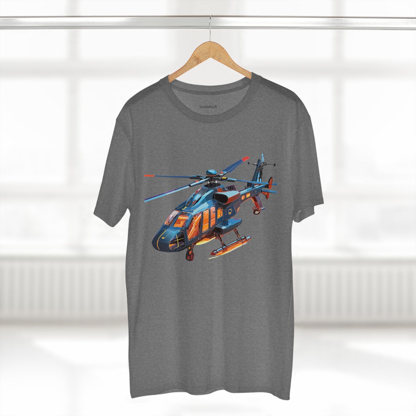 Unisex Helicopter Art Tee Premium Cotton Shirt Regular Fit Crew Neck Pre Shrunk Artwork