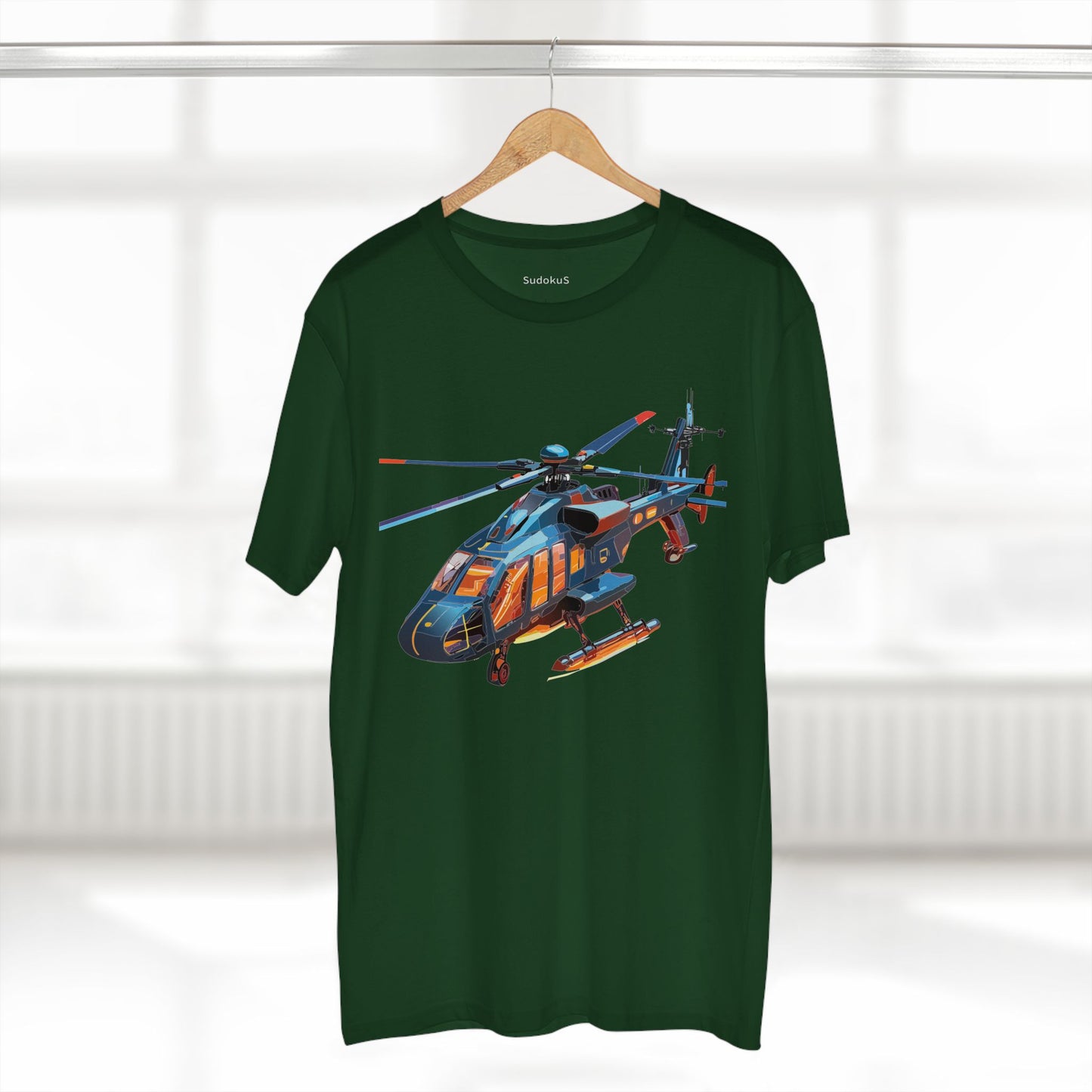 Unisex Helicopter Art Tee Premium Cotton Shirt Regular Fit Crew Neck Pre Shrunk Artwork