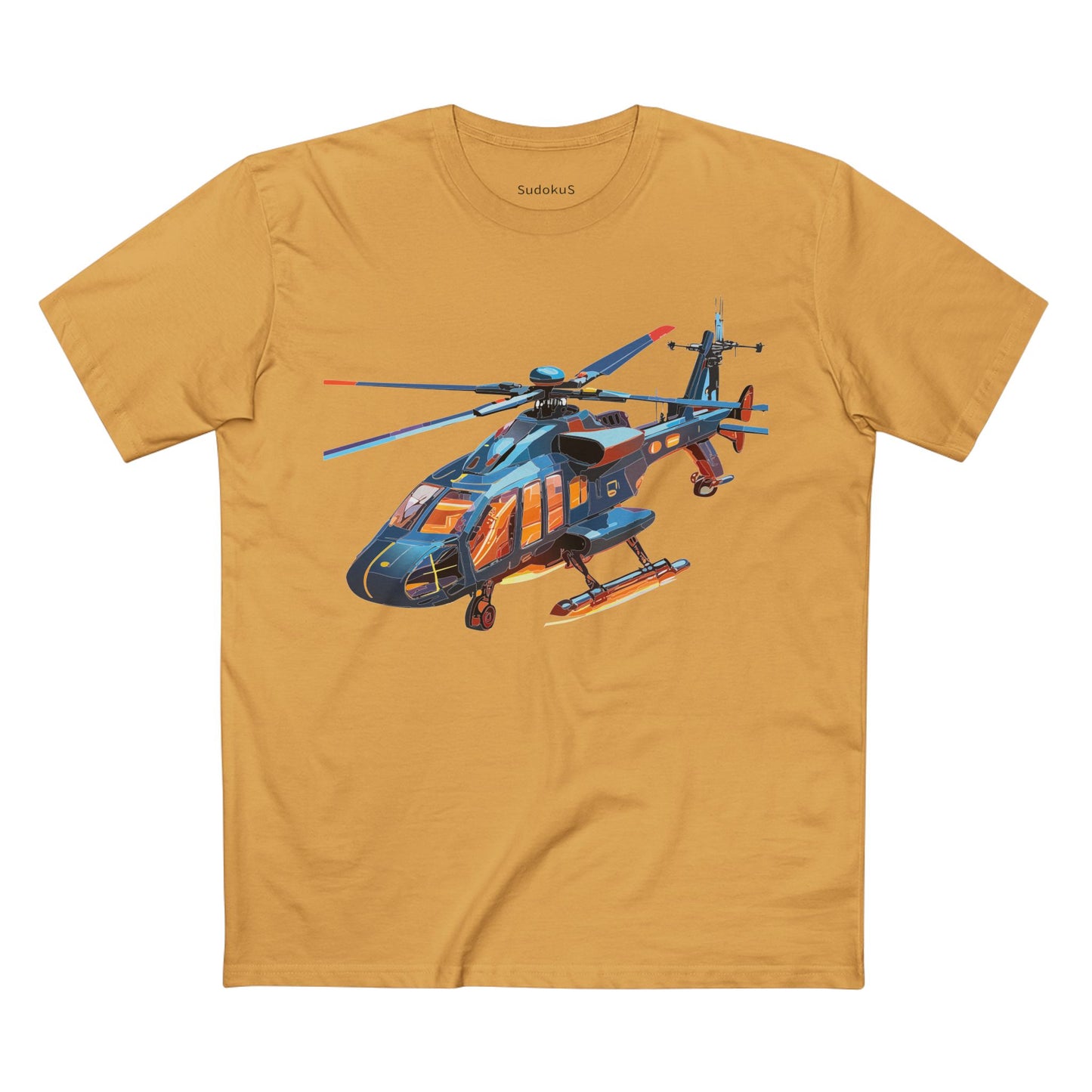 Unisex Helicopter Art Tee Premium Cotton Shirt Regular Fit Crew Neck Pre Shrunk Artwork