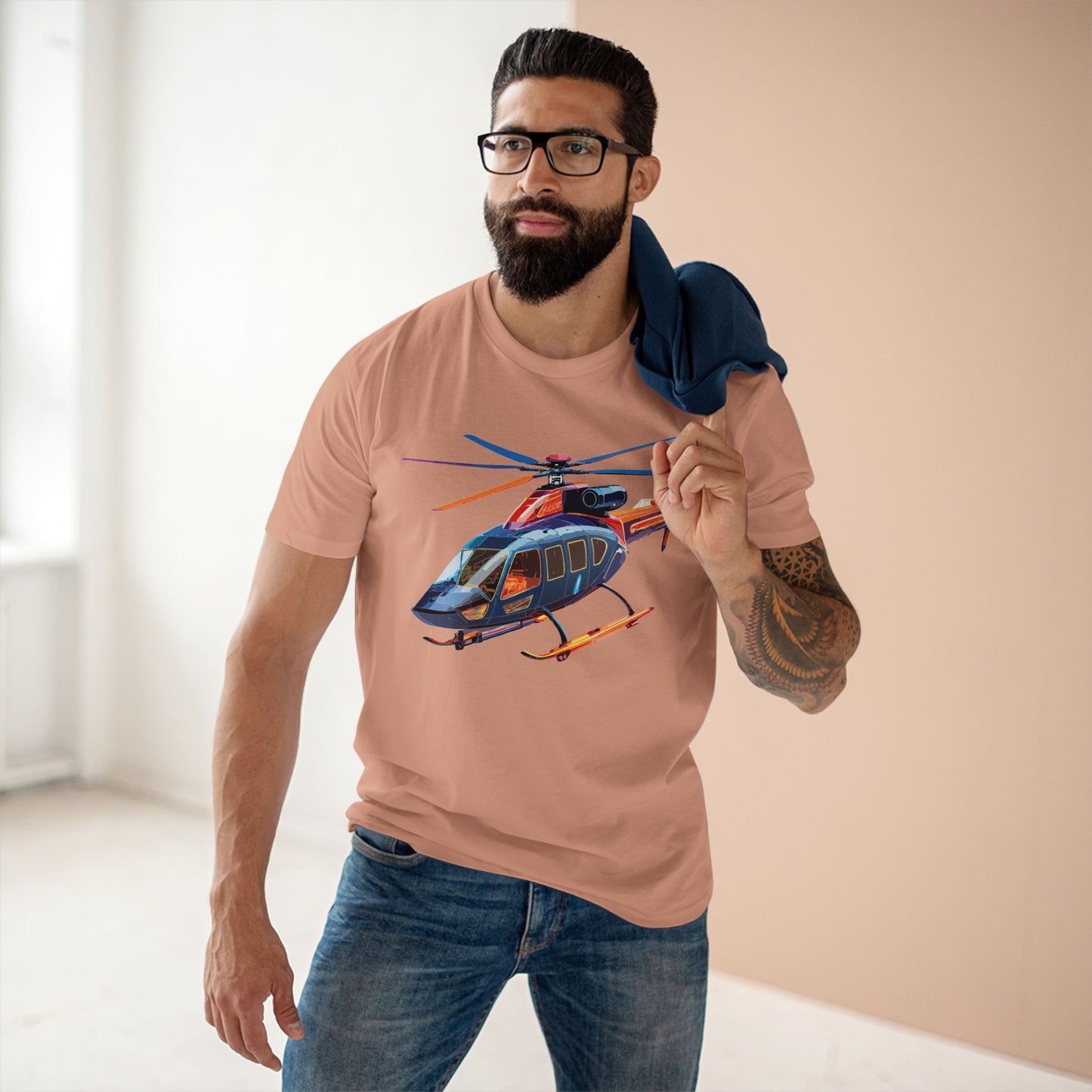 Helicopter Tee Unisex Premium Cotton Shirt With Unique Art Design Graphic Crew Neck Regular Fit