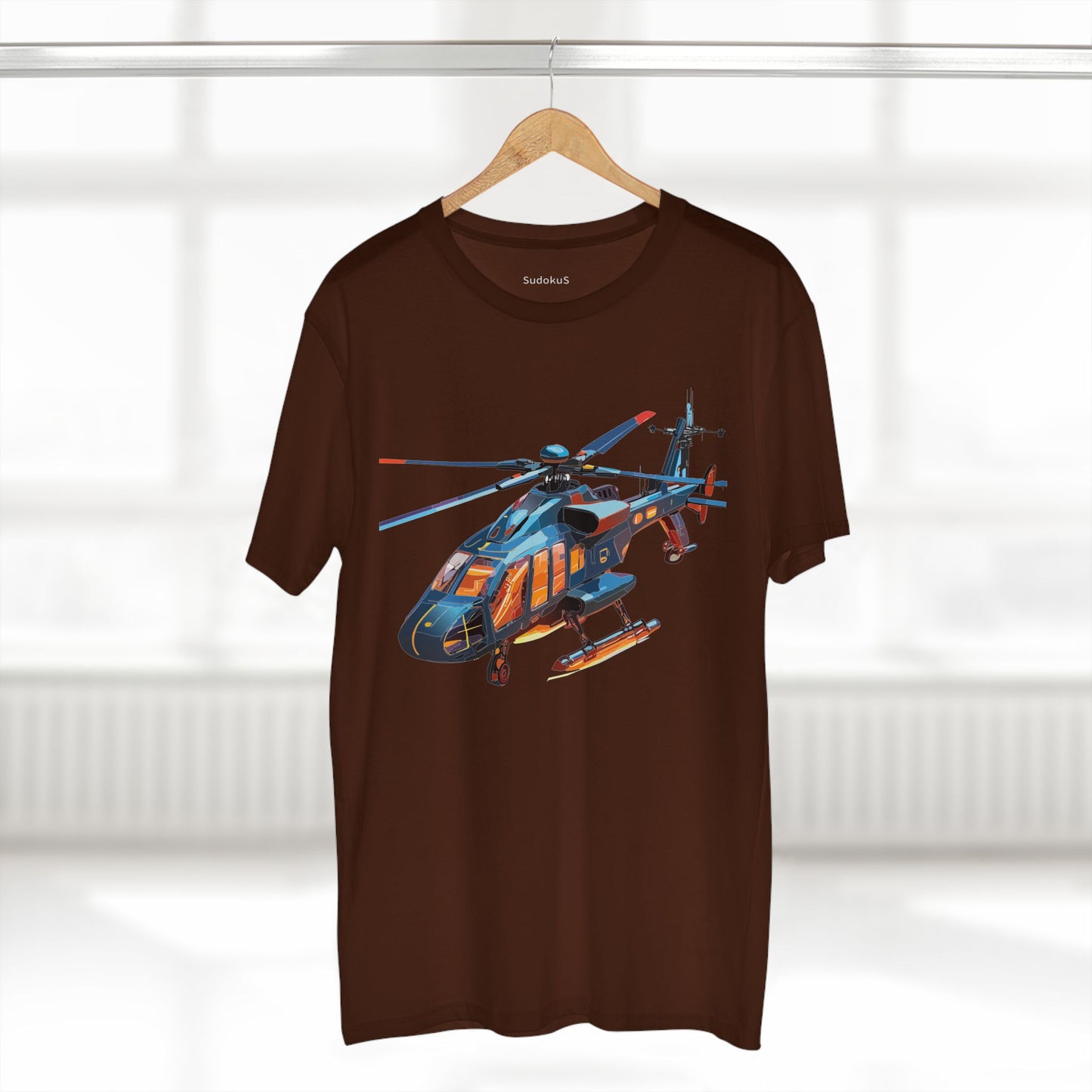 Unisex Helicopter Art Tee Premium Cotton Shirt Regular Fit Crew Neck Pre Shrunk Artwork