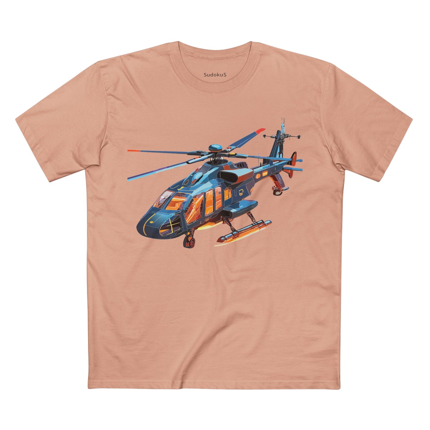 Unisex Helicopter Art Tee Premium Cotton Shirt Regular Fit Crew Neck Pre Shrunk Artwork