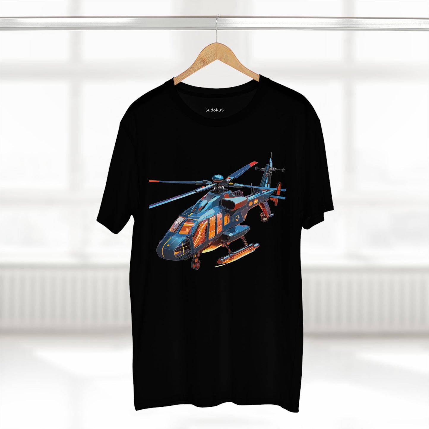 Unisex Helicopter Art Tee Premium Cotton Shirt Regular Fit Crew Neck Pre Shrunk Artwork