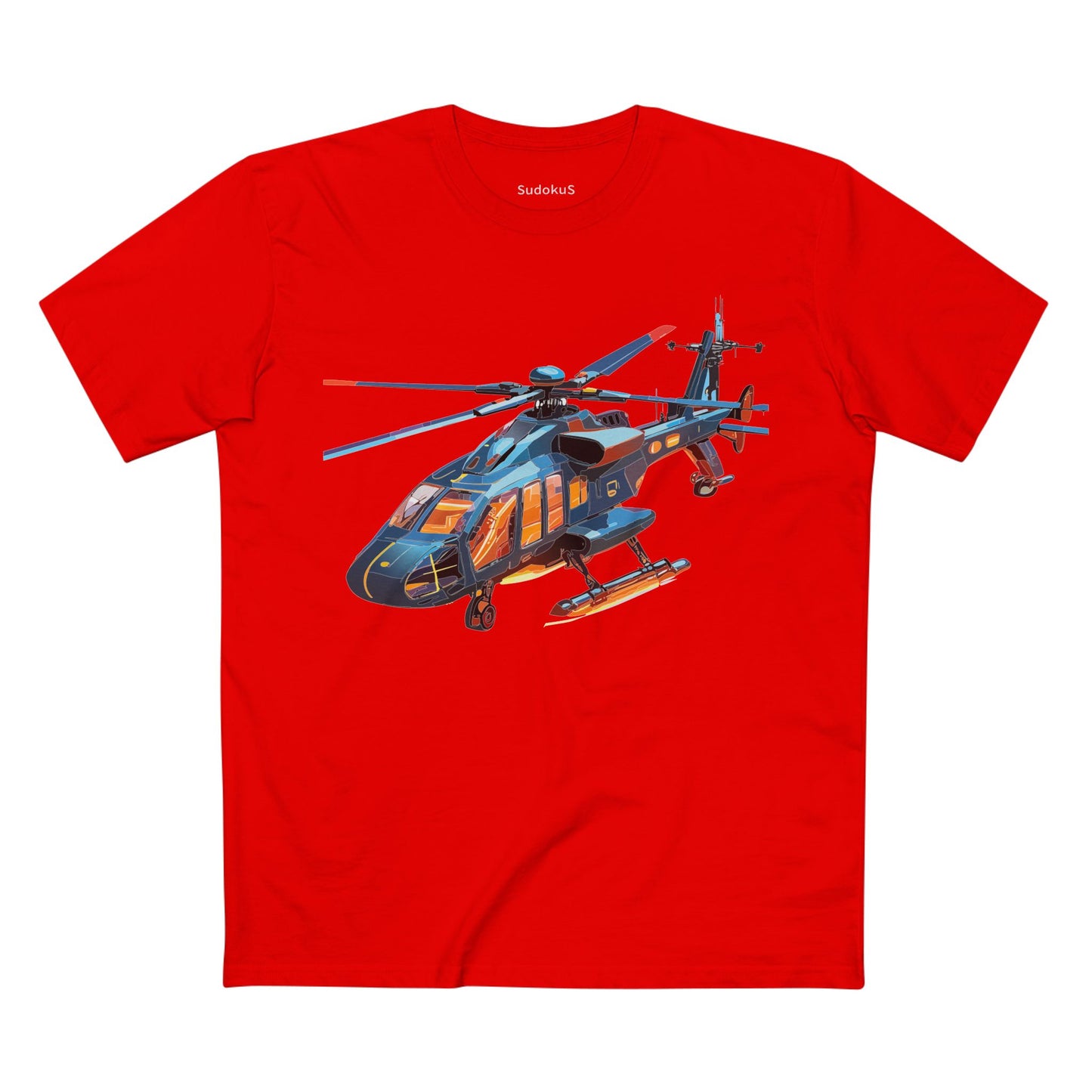 Unisex Helicopter Art Tee Premium Cotton Shirt Regular Fit Crew Neck Pre Shrunk Artwork
