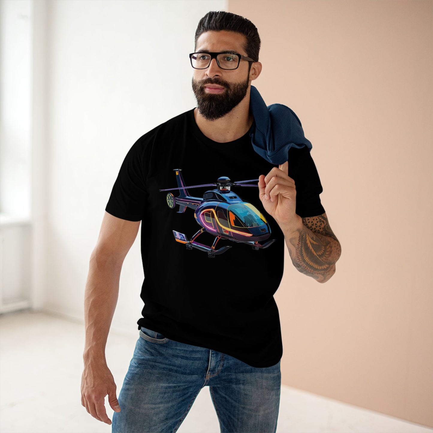 Unisex Helicopter Art Tee Premium Cotton Regular Fit Crew Neck Shirt Preshrunk Durable