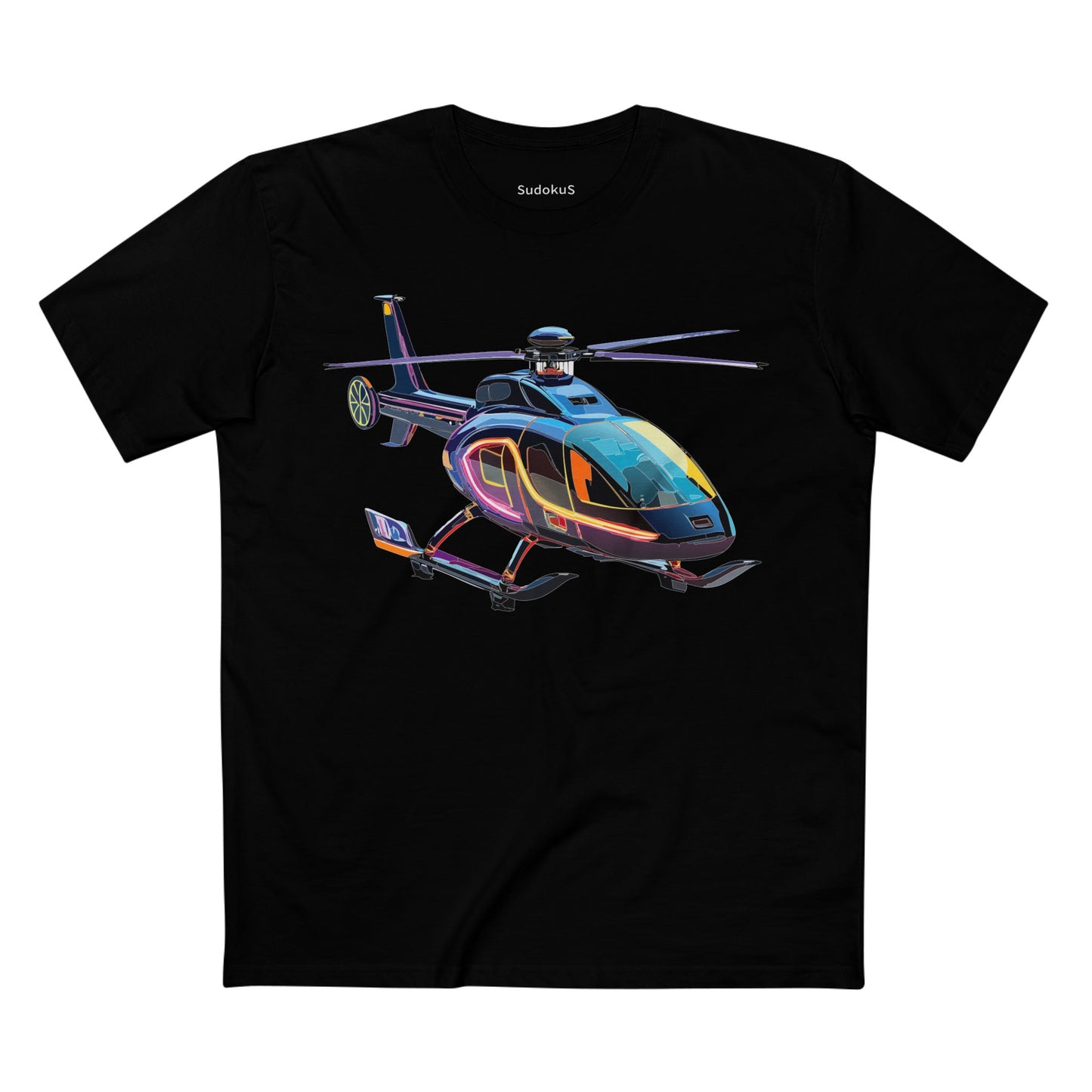Unisex Helicopter Art Tee Premium Cotton Regular Fit Crew Neck Shirt Preshrunk Durable