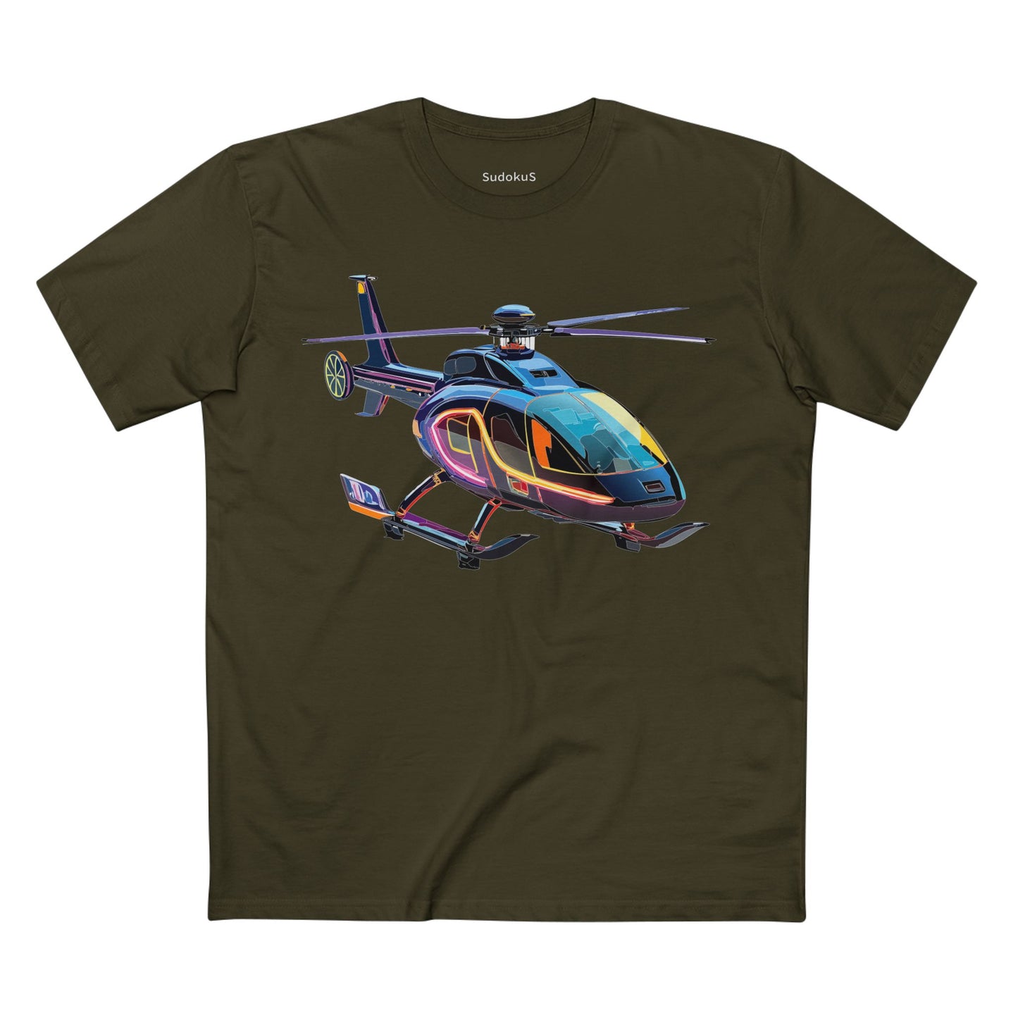 Unisex Helicopter Art Tee Premium Cotton Regular Fit Crew Neck Shirt Preshrunk Durable