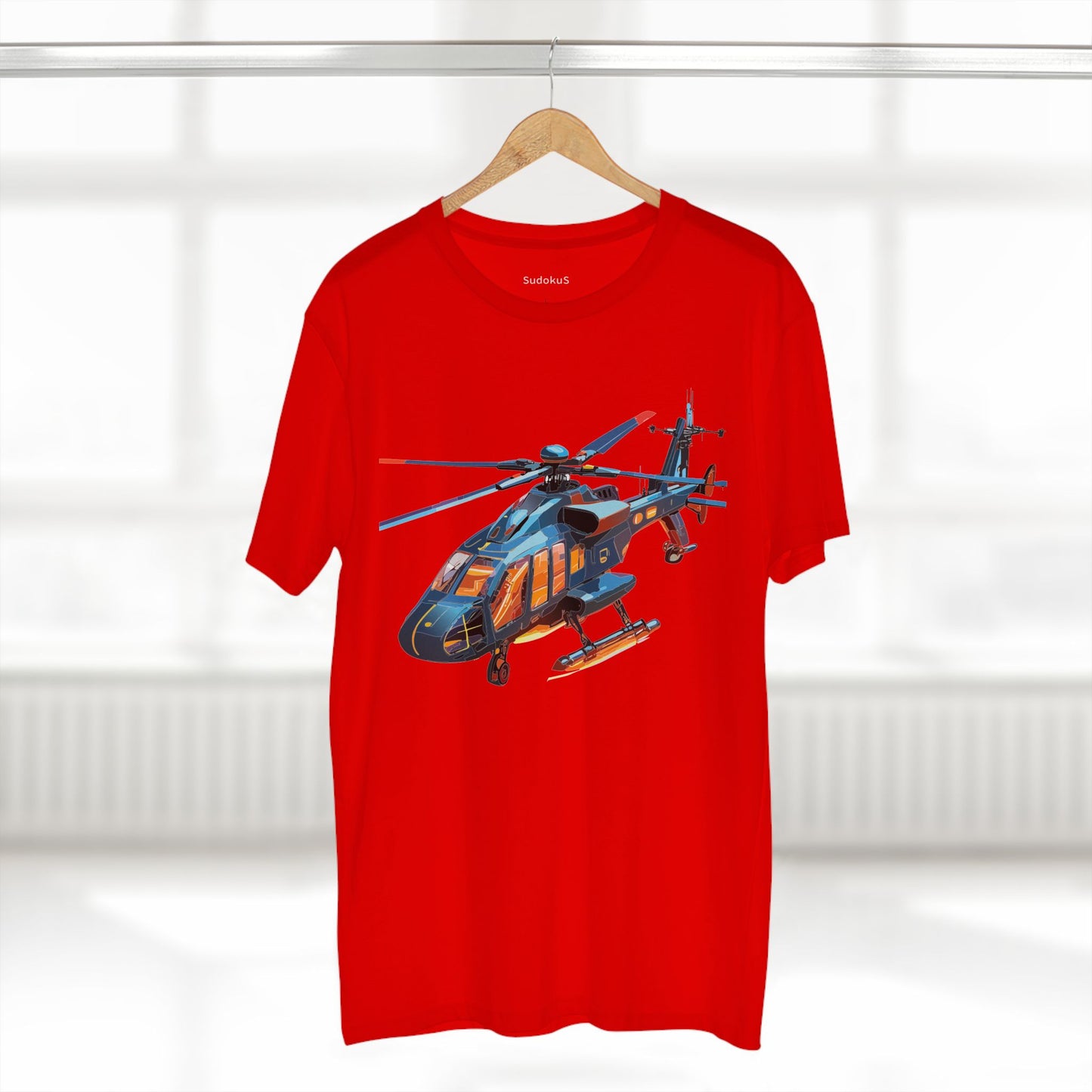Unisex Helicopter Art Tee Premium Cotton Shirt Regular Fit Crew Neck Pre Shrunk Artwork