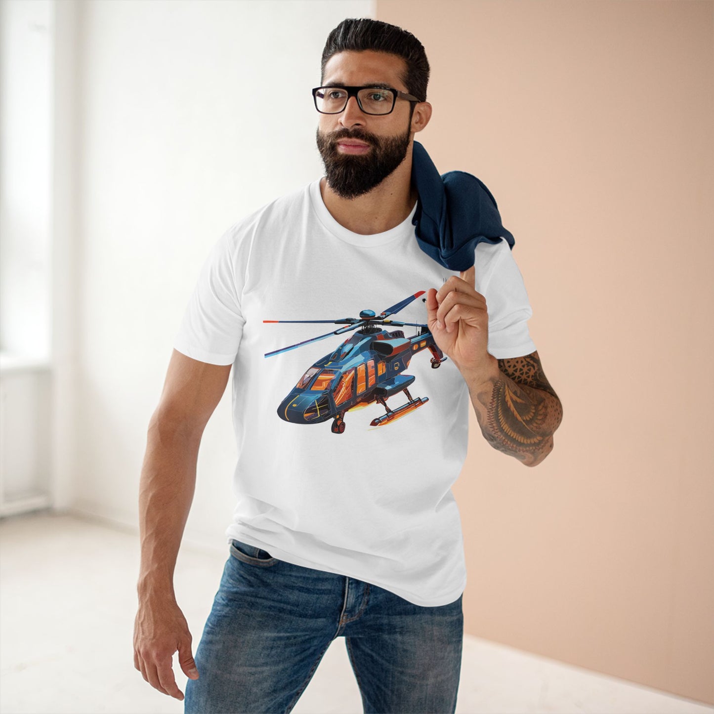 Unisex Helicopter Art Tee Premium Cotton Shirt Regular Fit Crew Neck Pre Shrunk Artwork