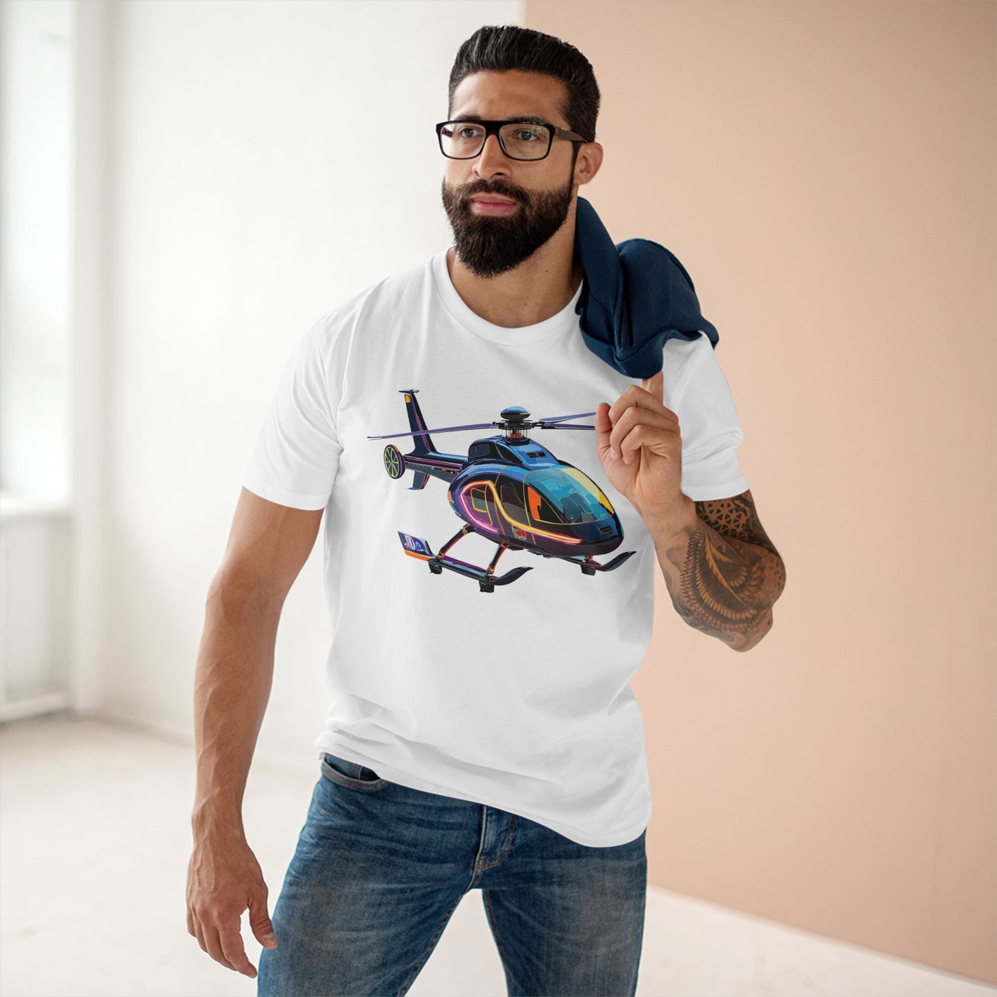 Unisex Helicopter Art Tee Premium Cotton Regular Fit Crew Neck Shirt Preshrunk Durable
