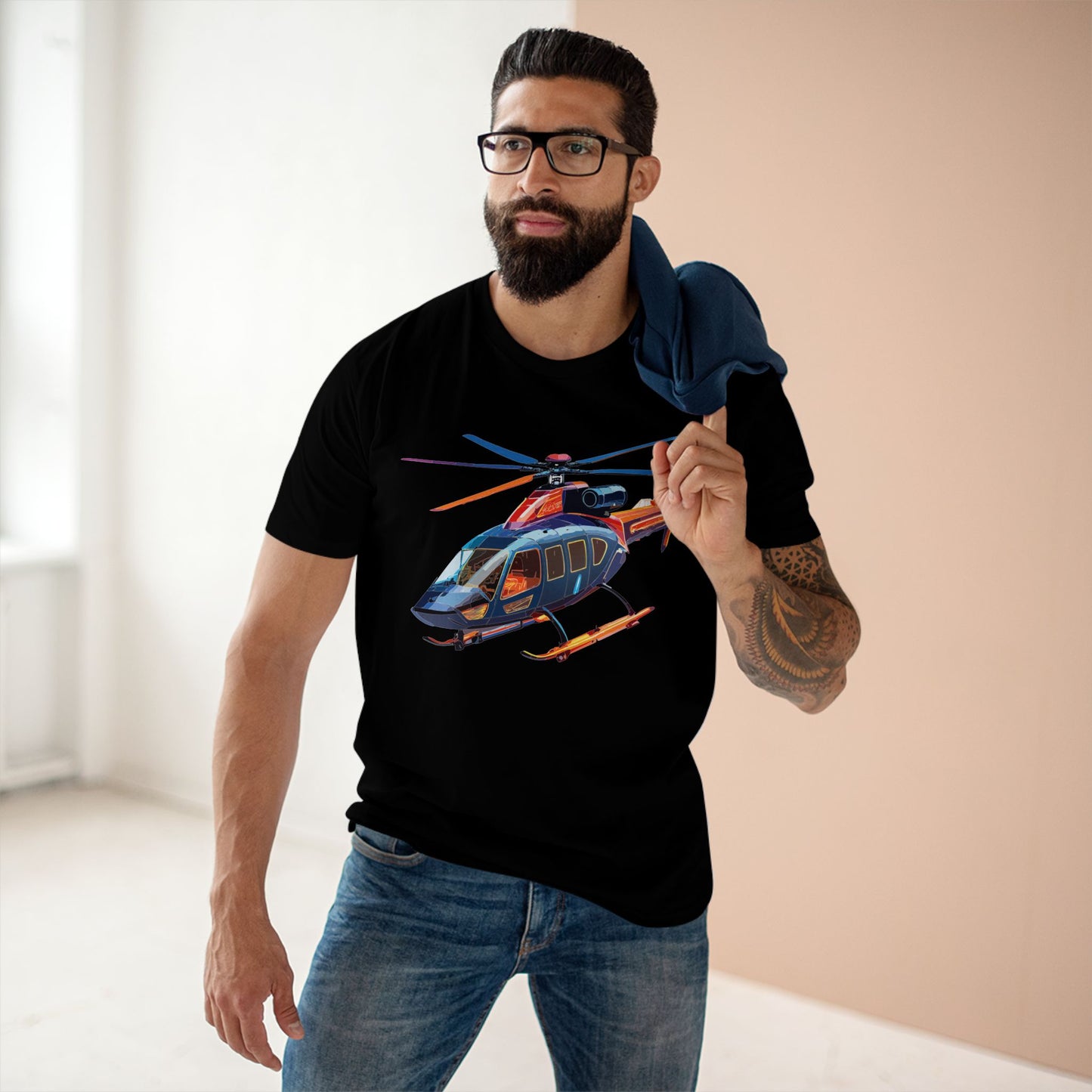 Helicopter Tee Unisex Premium Cotton Shirt With Unique Art Design Graphic Crew Neck Regular Fit