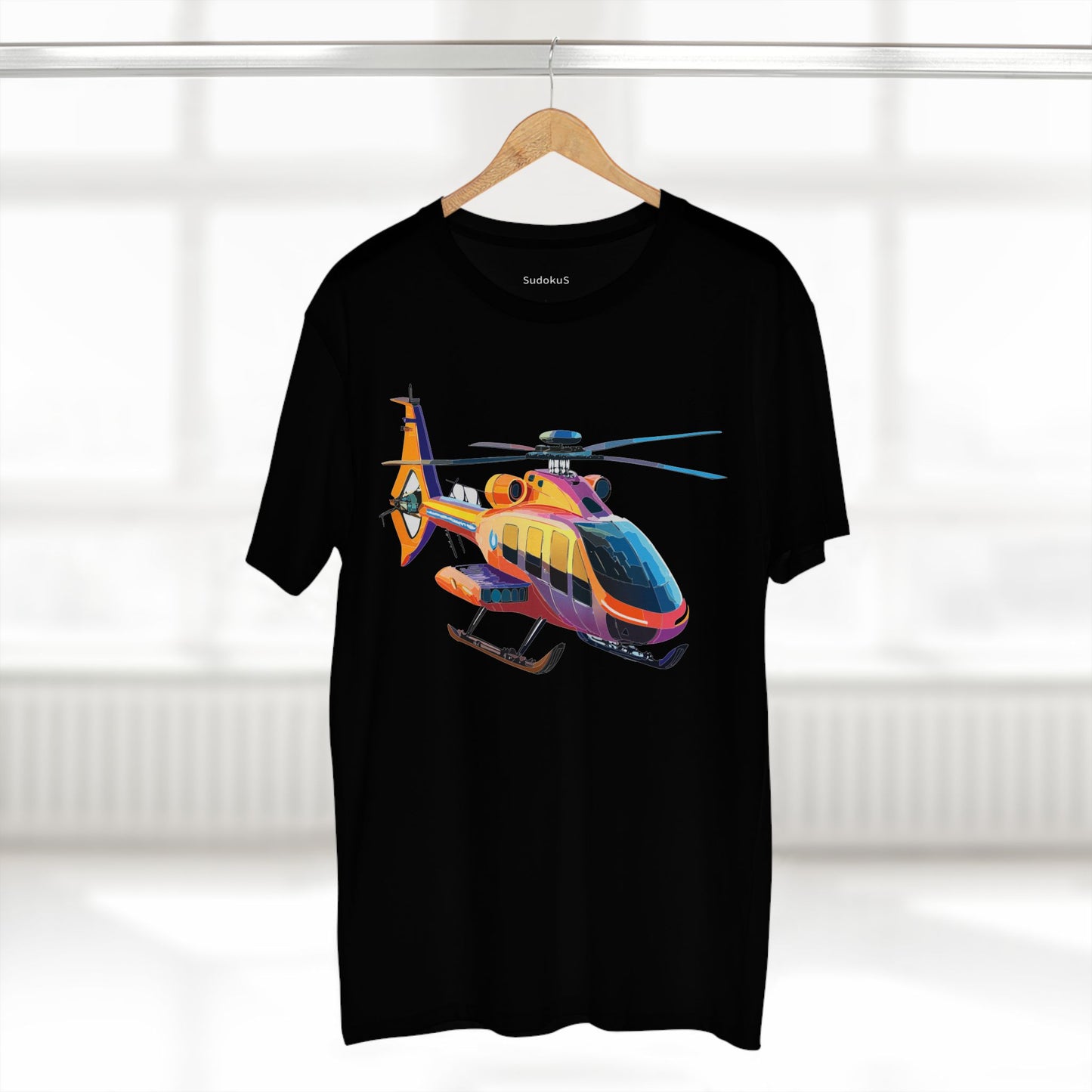 Unisex Helicopter Art Shirt Premium Cotton Tee With Regular Fit Crew Neck 100 Percent Cotton