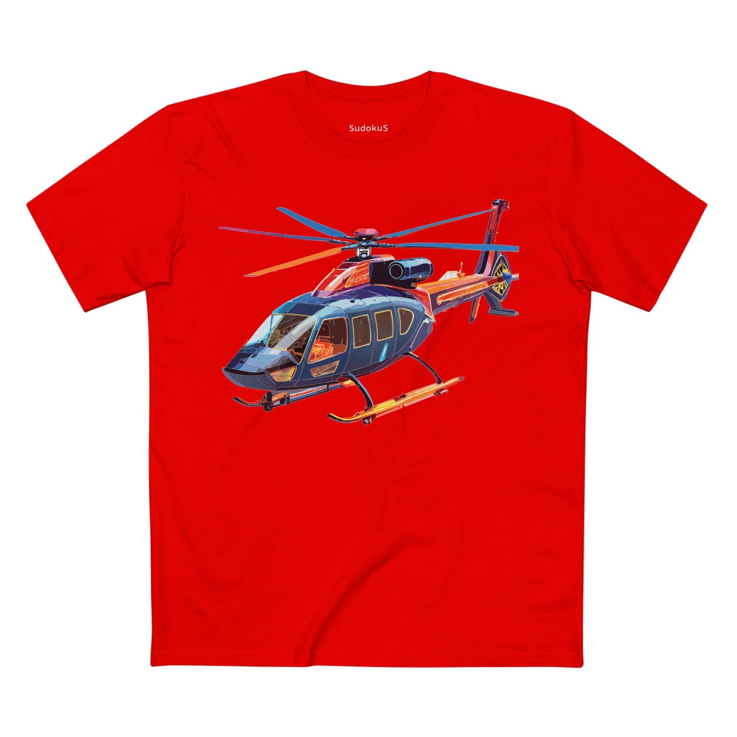 Helicopter Tee Unisex Premium Cotton Shirt With Unique Art Design Graphic Crew Neck Regular Fit