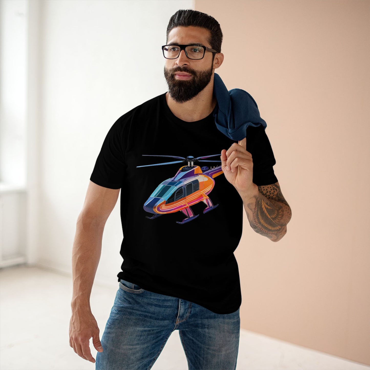 Helicopter Chopper Shirt Unisex Premium Cotton Tee With Unique Art Design Graphic Print Crew Neck
