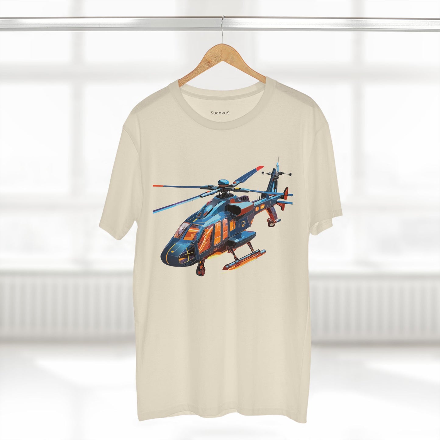 Unisex Helicopter Art Tee Premium Cotton Shirt Regular Fit Crew Neck Pre Shrunk Artwork