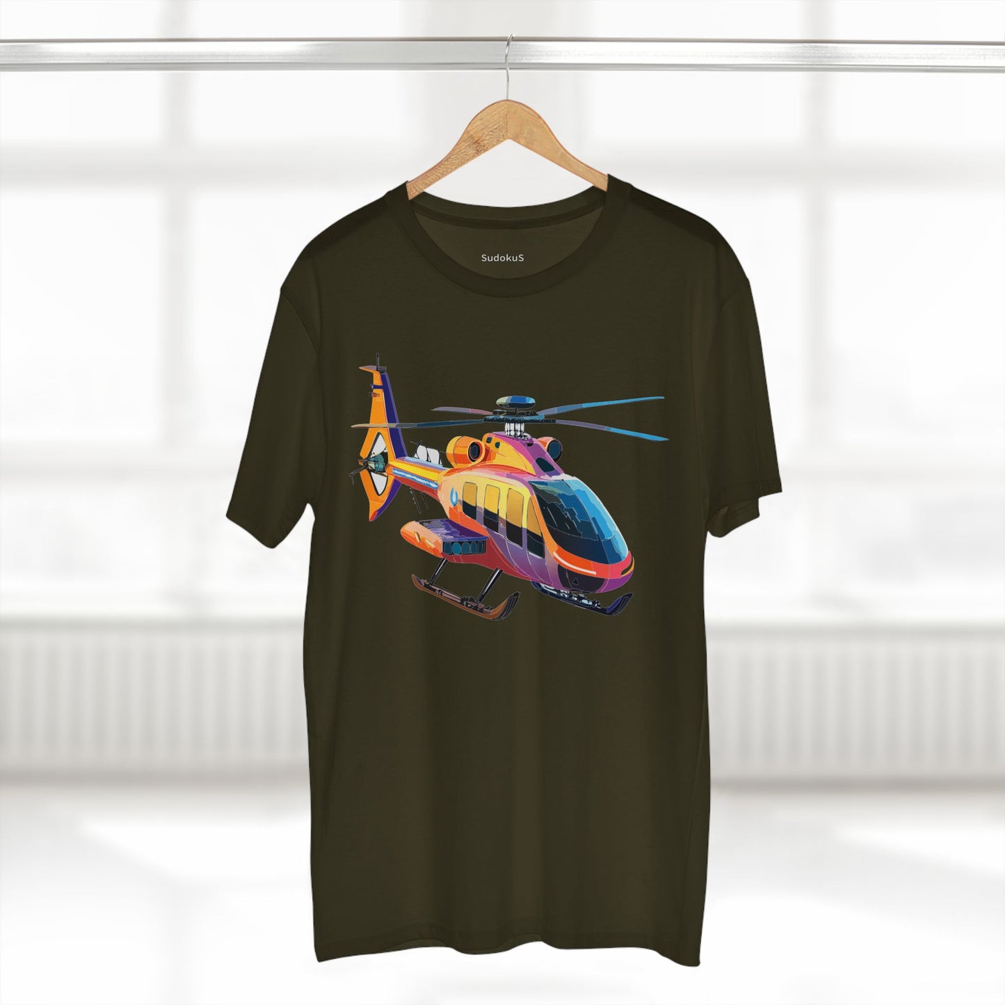 Unisex Helicopter Art Shirt Premium Cotton Tee With Regular Fit Crew Neck 100 Percent Cotton
